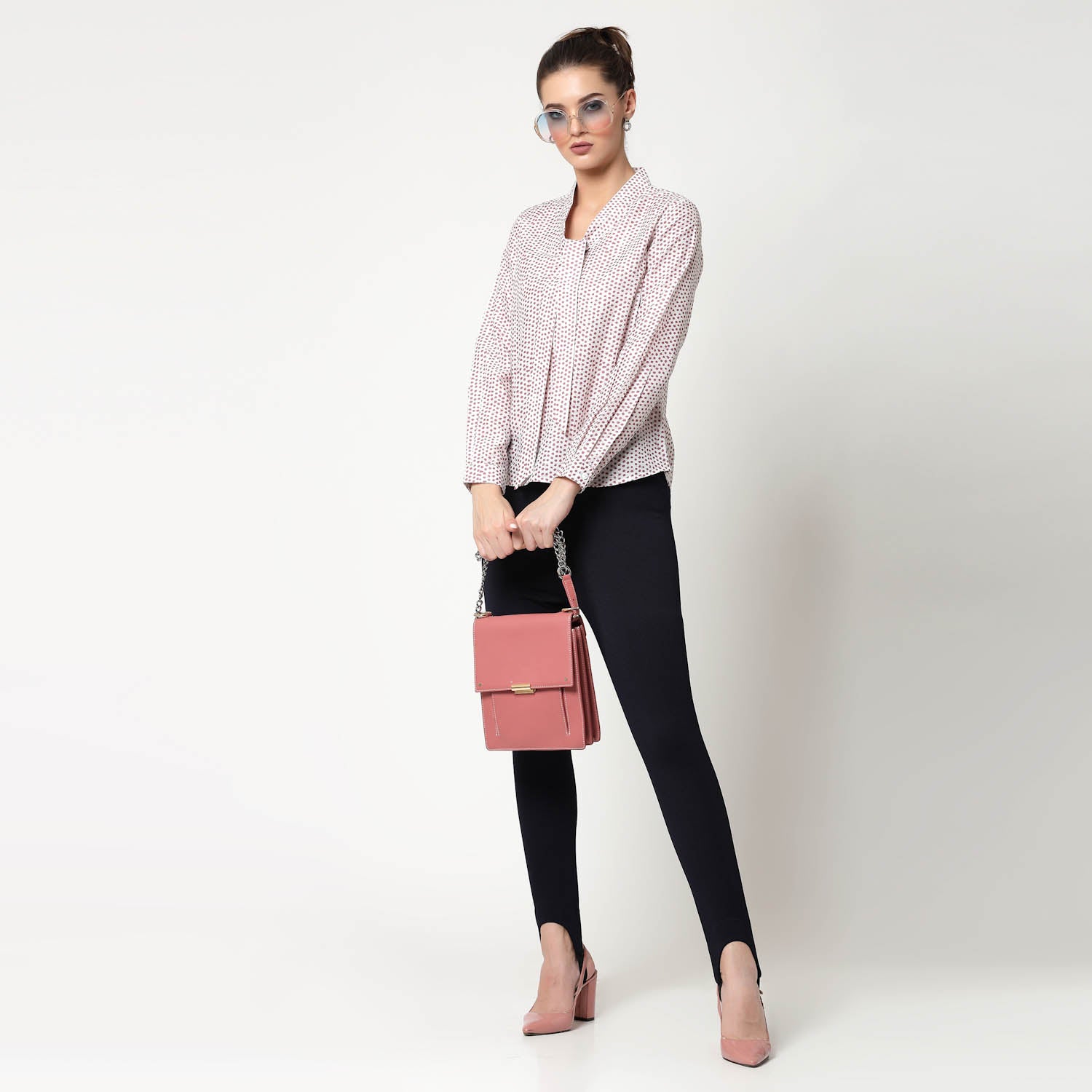 White & Pink Polka Top With Tie Knot, formal tops for women
tops for women stylish
office dress for women
stylish tops for women