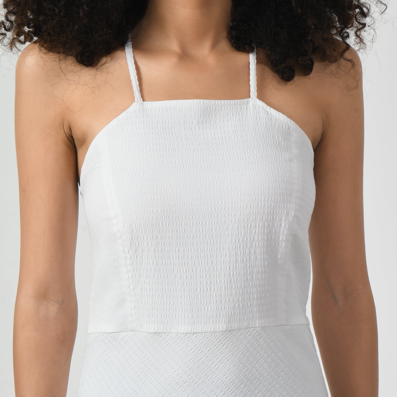 White Texture Halter Office Wear Dresses for Women-2