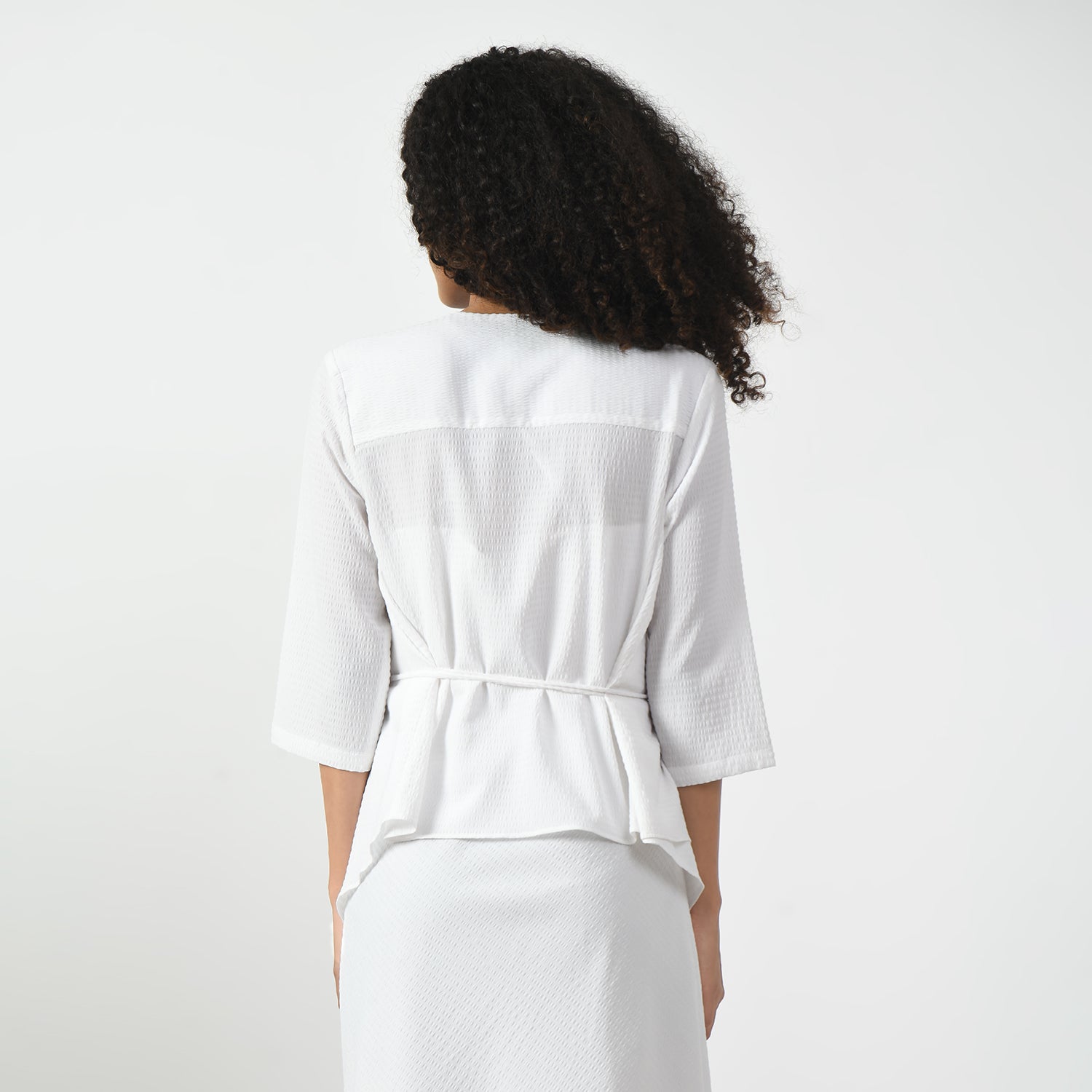 White Textured Wrap Jacket for Women-4