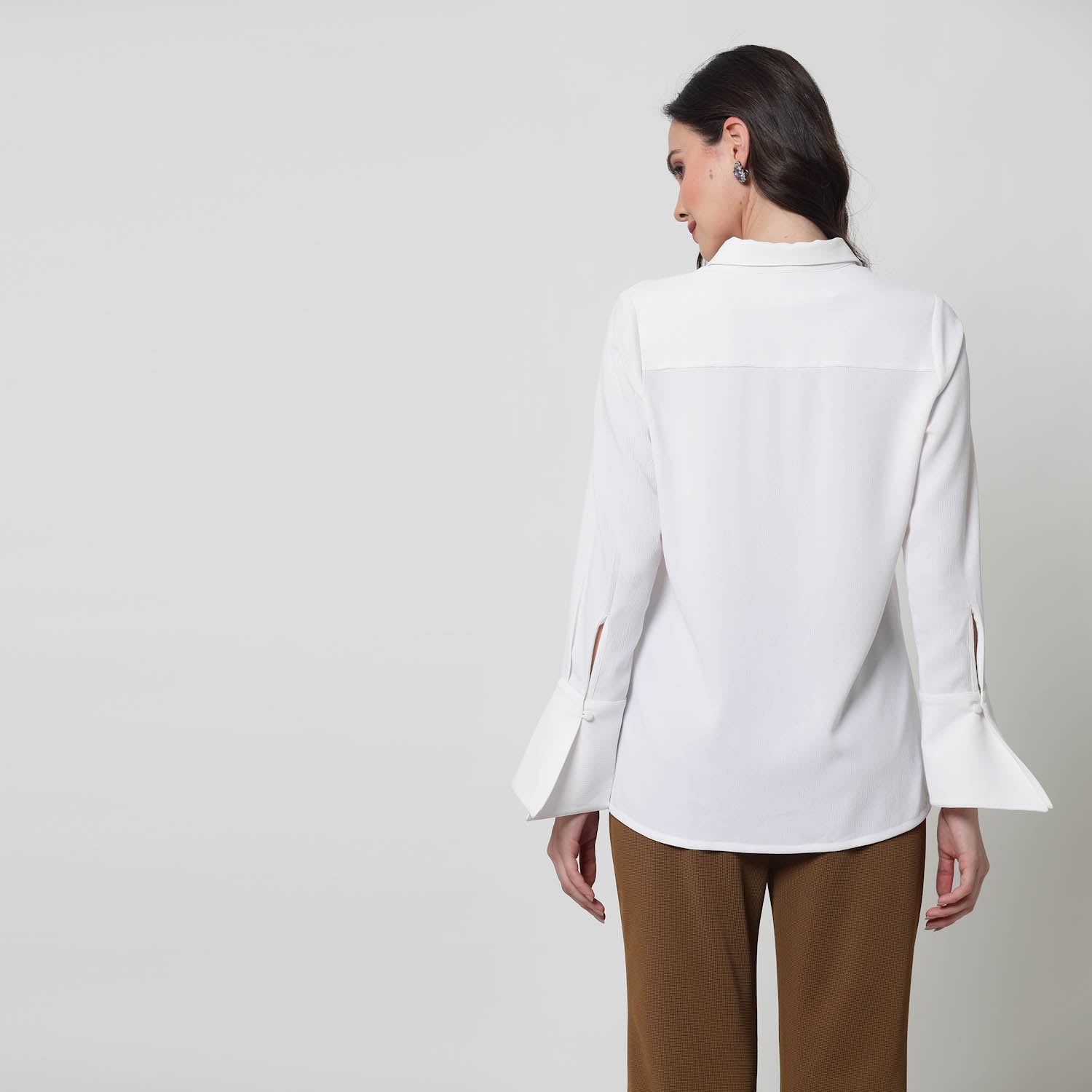 White Texture Shirt With Overlap Cuff,womens formal shirts
cotton shirts for women
Ofiice shirts for women