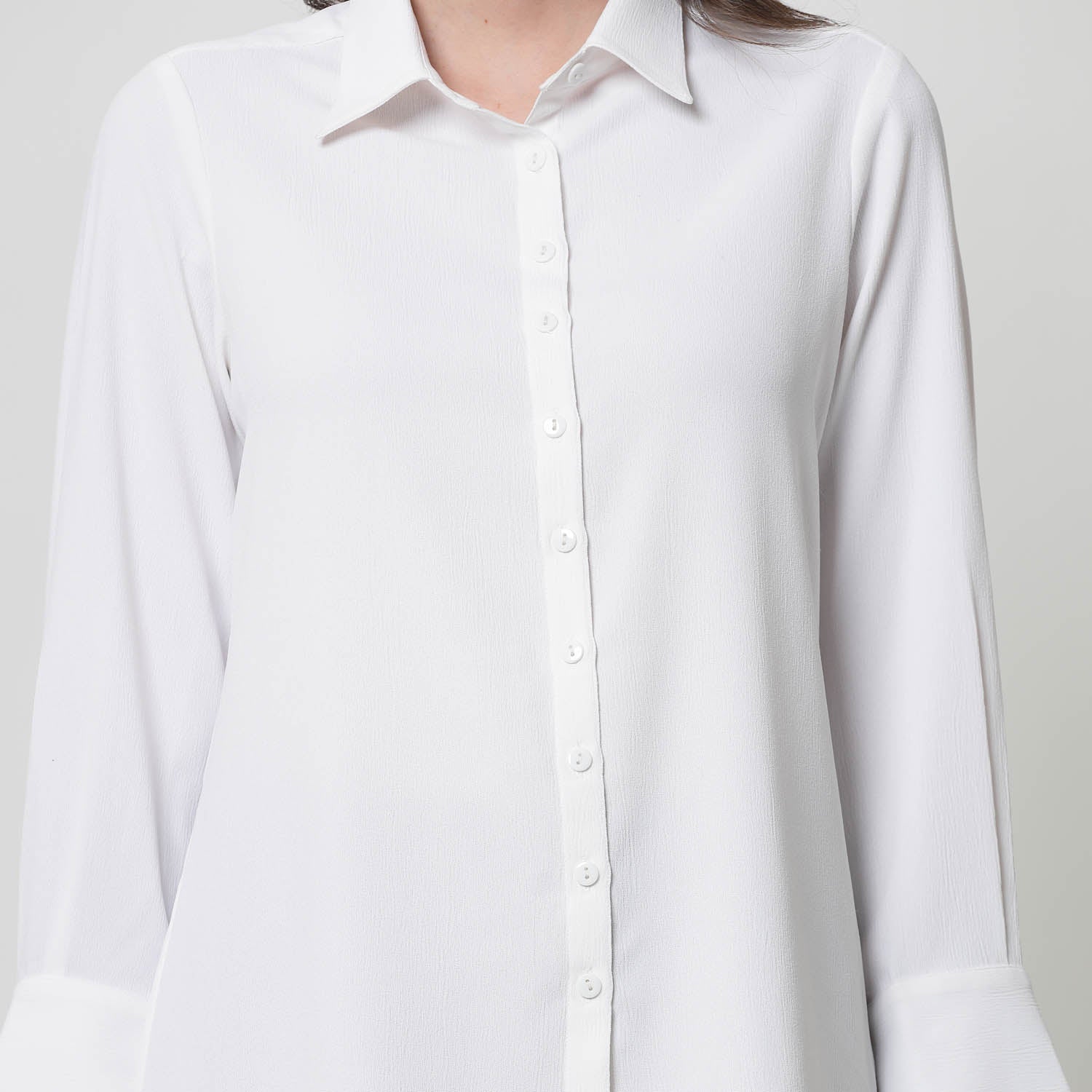 White Texture Shirt With Overlap Cuff,womens formal shirts
cotton shirts for women
Ofiice shirts for women