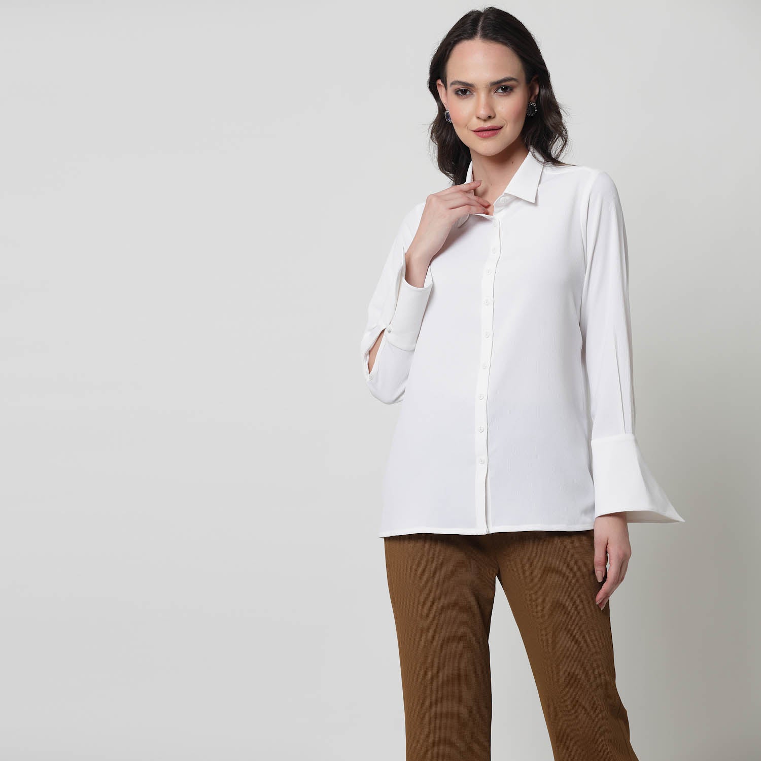 White Texture Shirt With Overlap Cuff,womens formal shirts
cotton shirts for women
Ofiice shirts for women