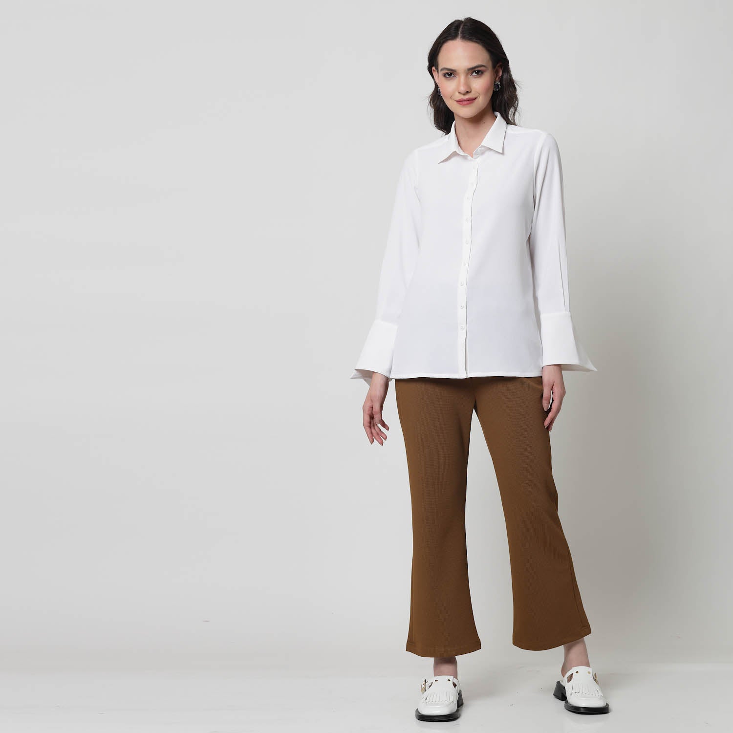 White Texture Shirt With Overlap Cuff,womens formal shirts
cotton shirts for women
Ofiice shirts for women