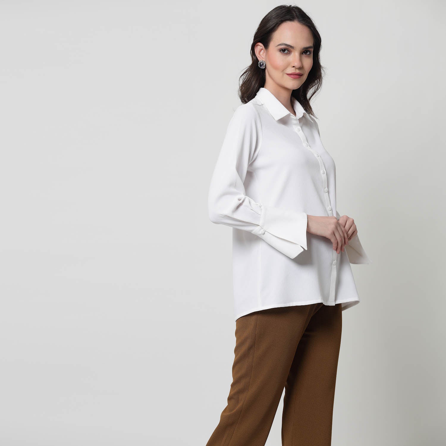 White Texture Shirt With Overlap Cuff,womens formal shirts
cotton shirts for women
Ofiice shirts for women
