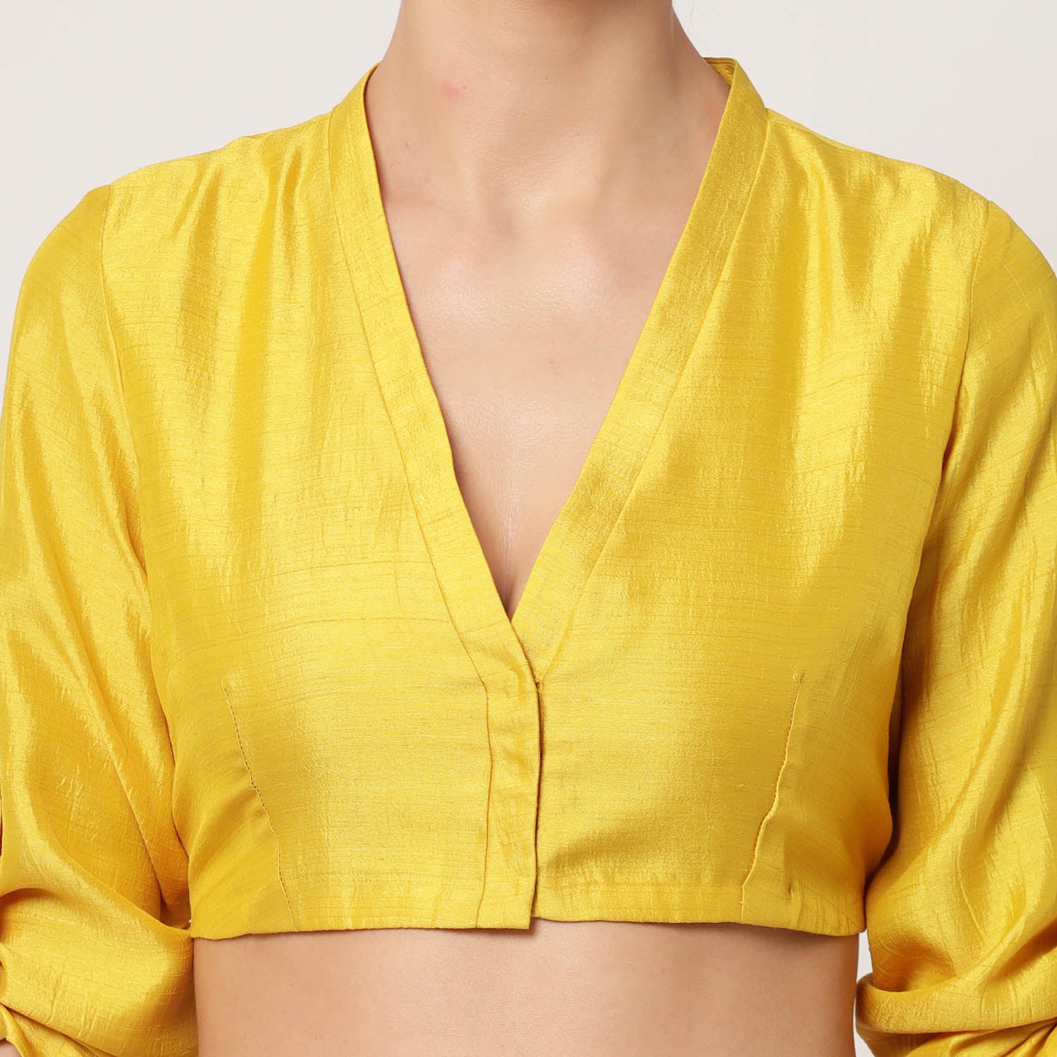 Yellow Silk Blouse With Turn-Up Sleeves, Stylish Blouses for Sarees—Perfect for Office Wear