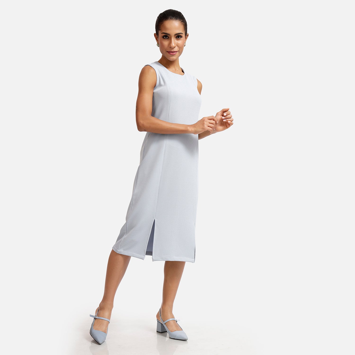 Buy Blue Texture Lycra Long Dresses for Women-2