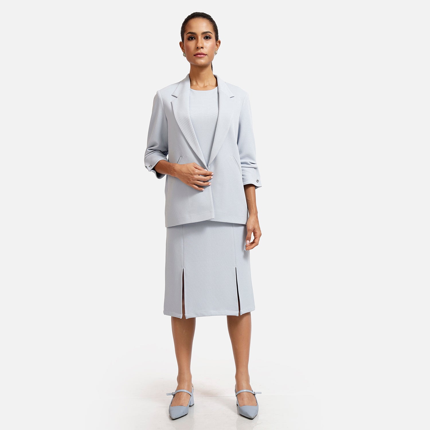 Blue Textured Lycra Jacket with Cufflink-5