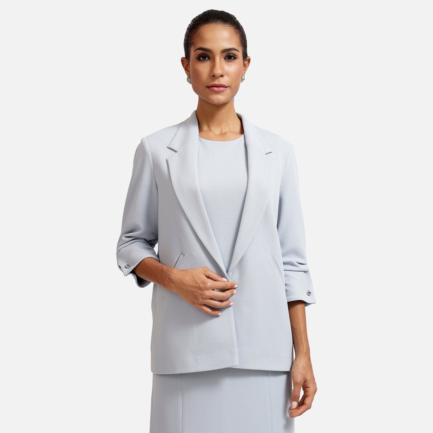 Blue Textured Lycra Jacket with Cufflink