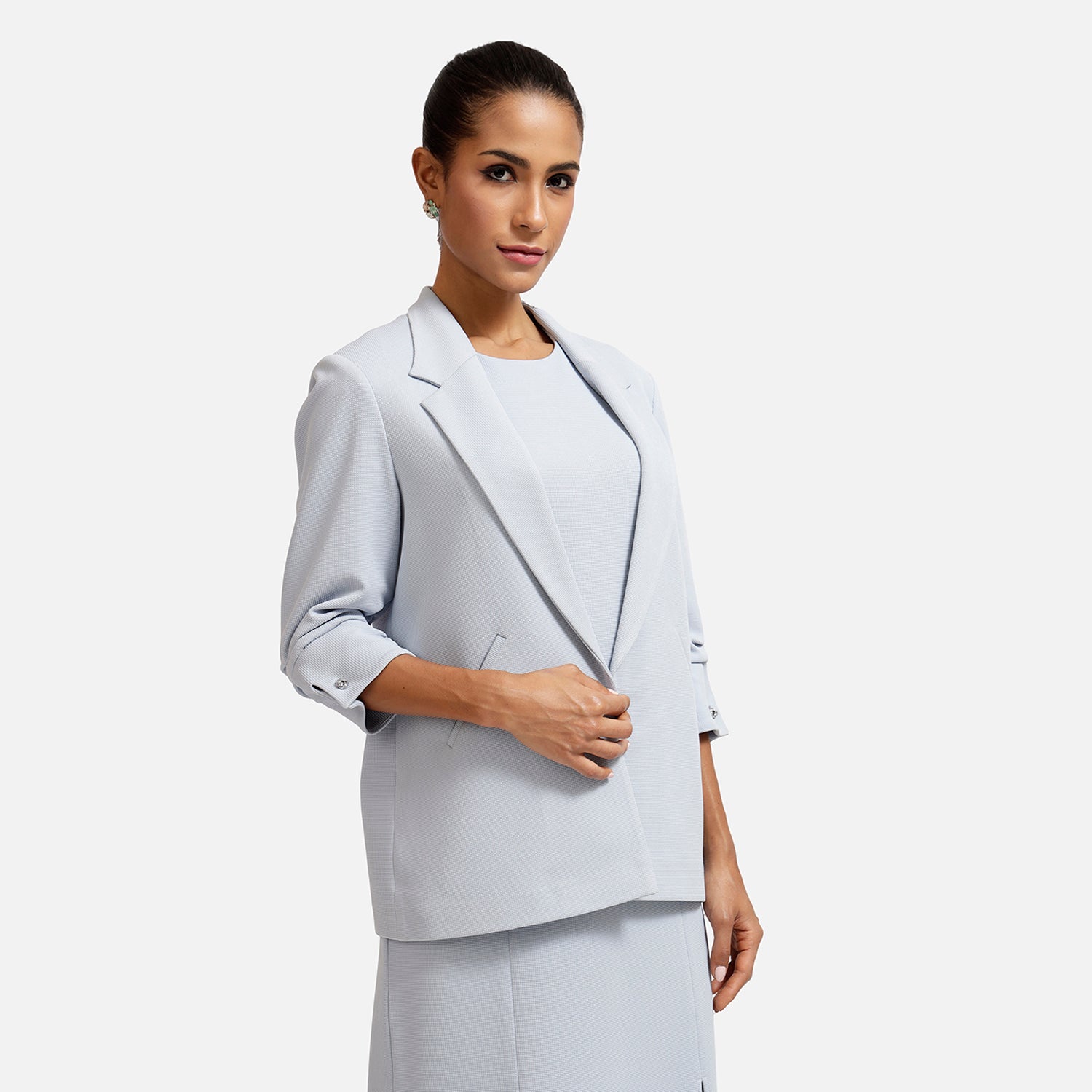 Blue Textured Lycra Jacket with Cufflink-2