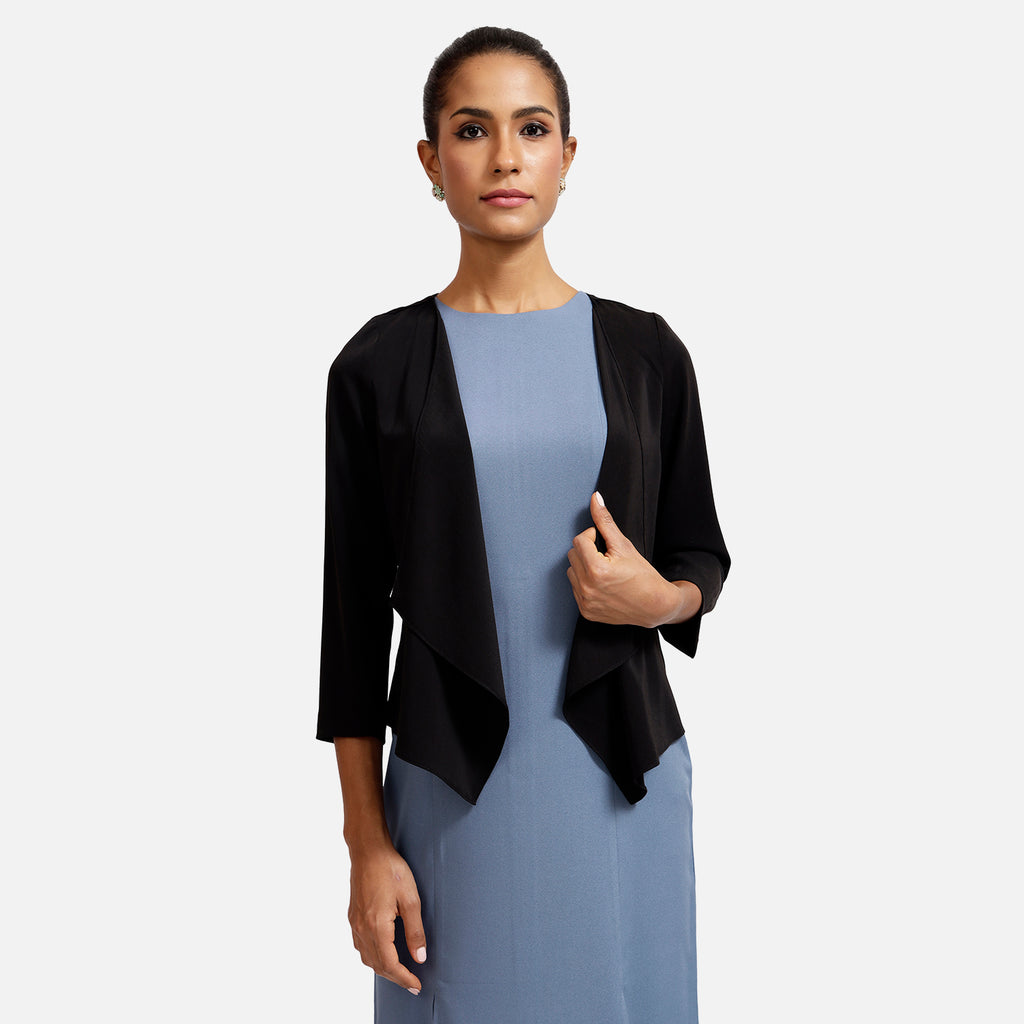 Black Asymmetrical Shrug for Women – Edgy & Elegant Layer