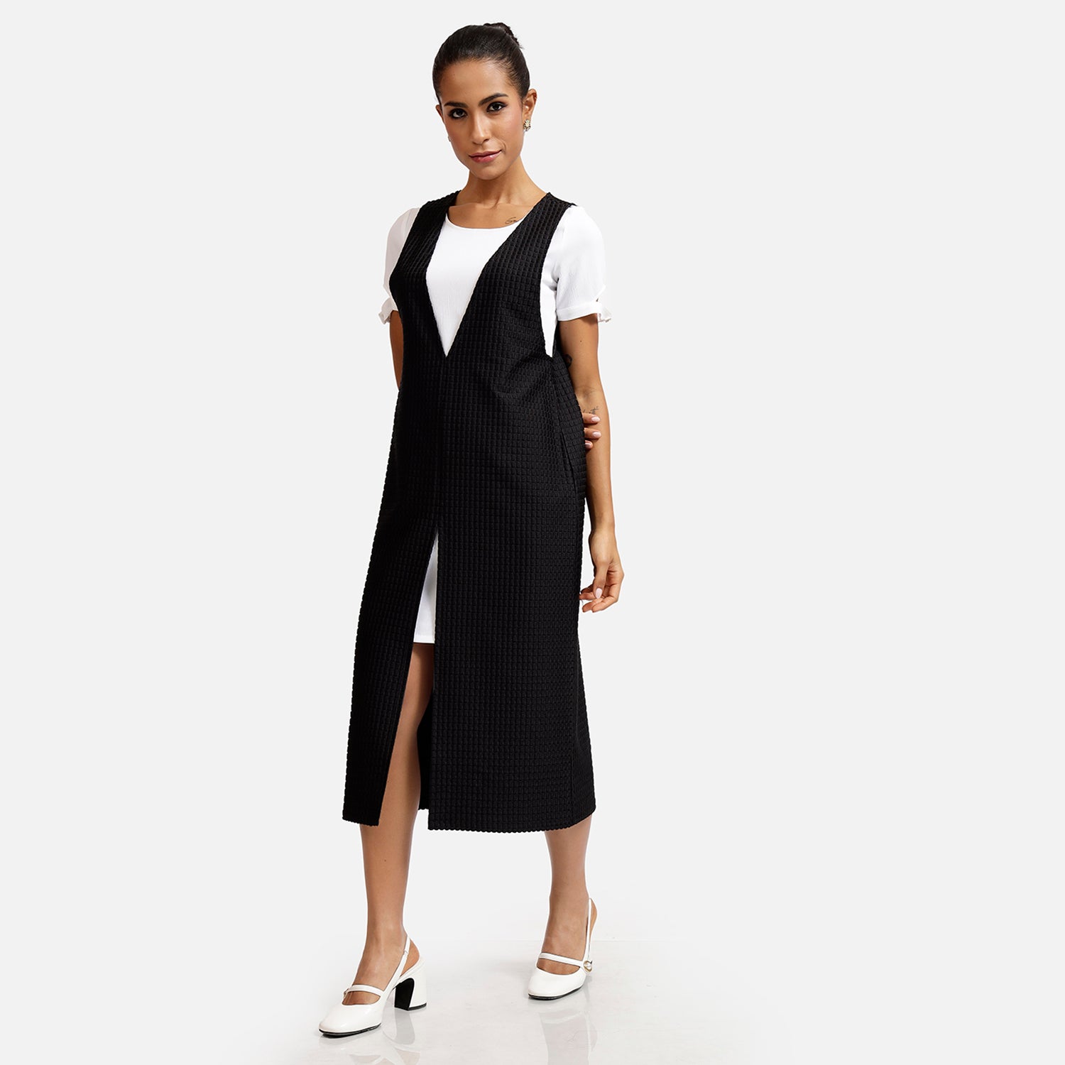 Black And White Double Layer Texture Dresses for Women -1