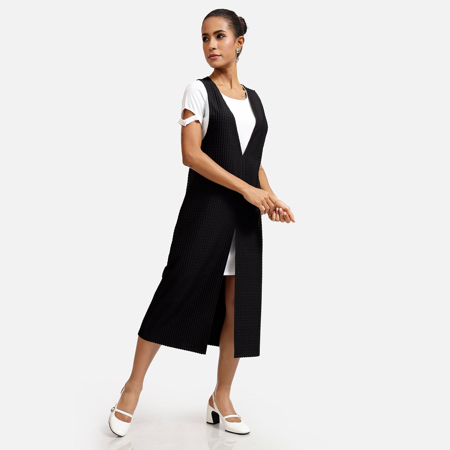 Black And White Double Layer Texture Dresses for Women -2