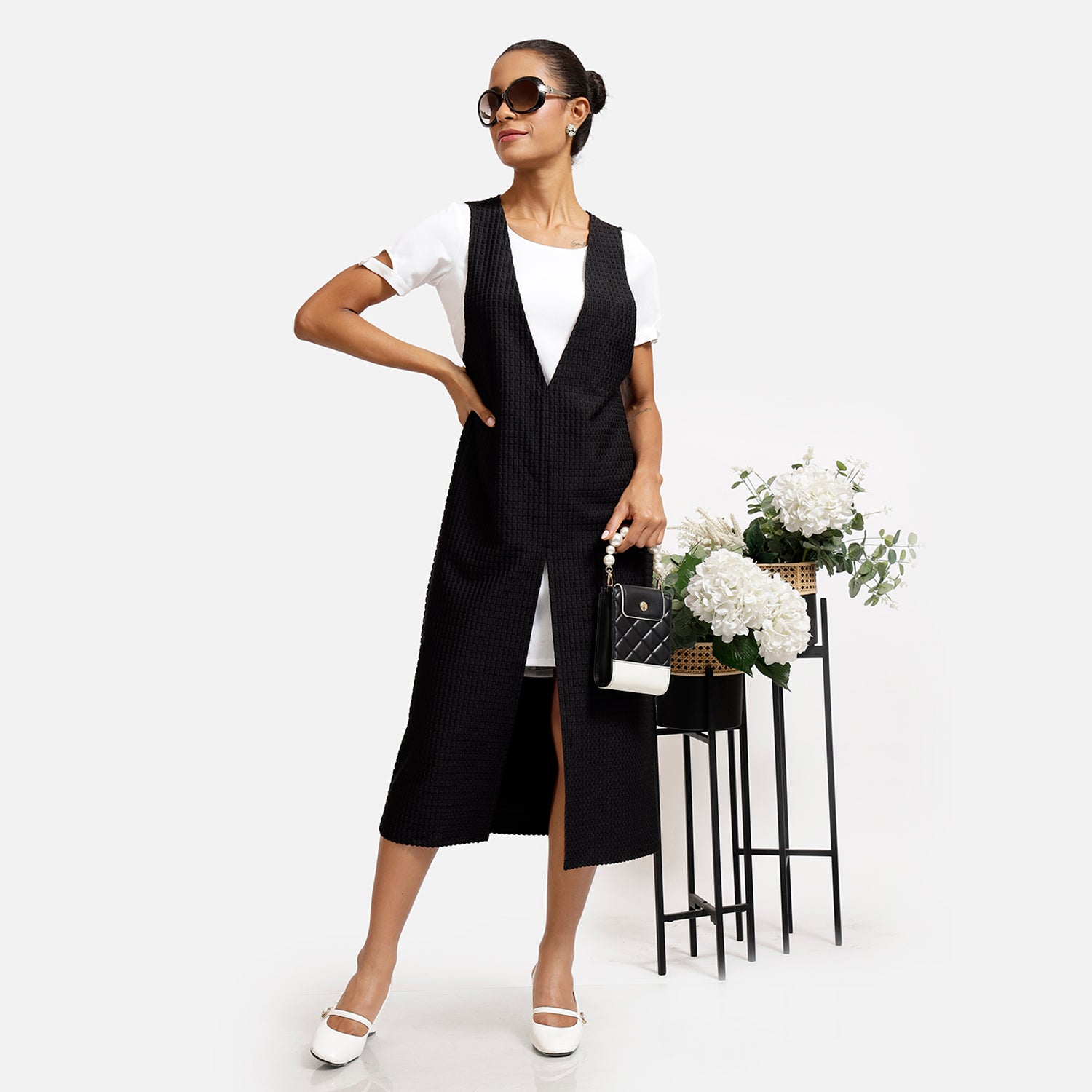 Black And White Double Layer Texture Dresses for Women