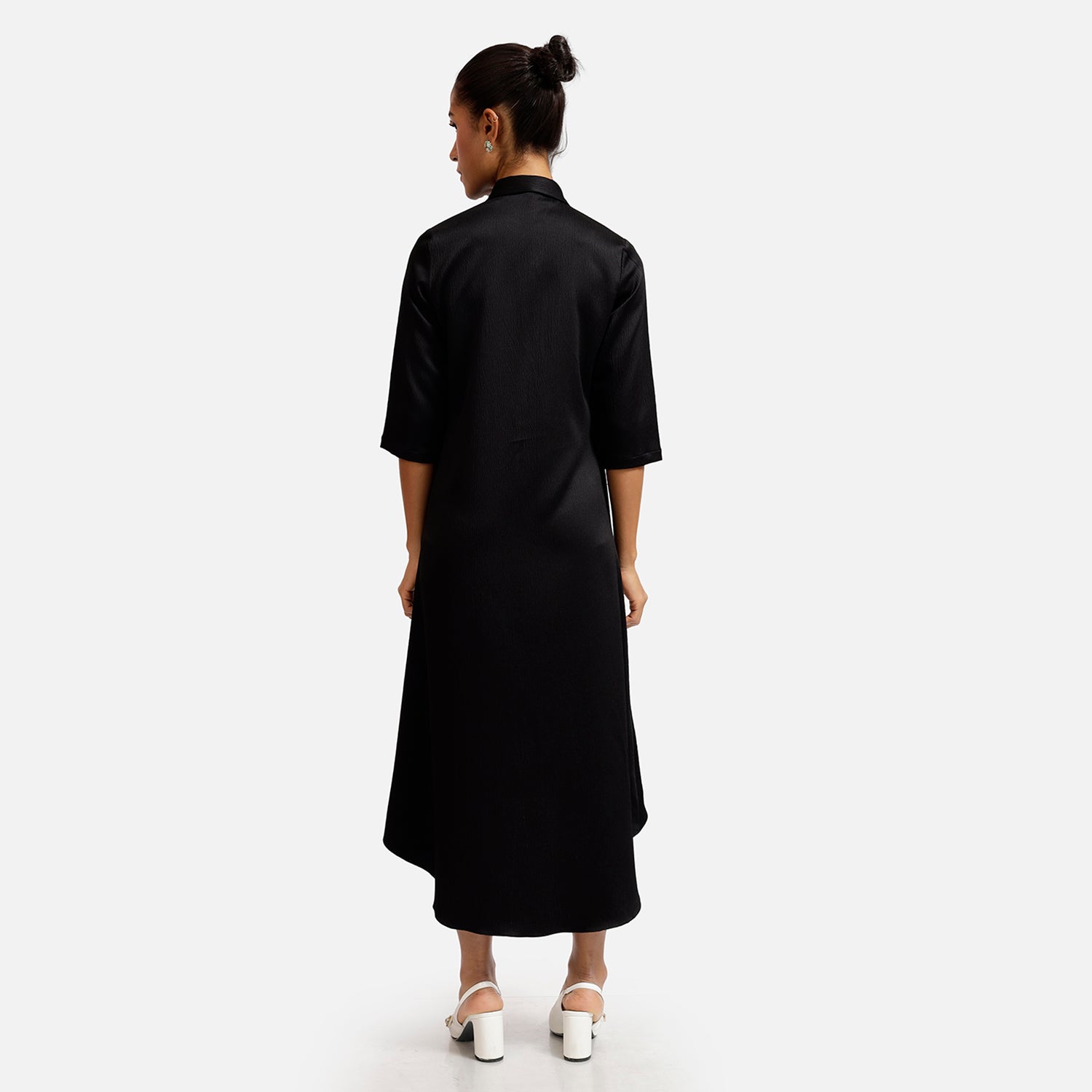 Black Satin Overlap Dresses for Ladies-4