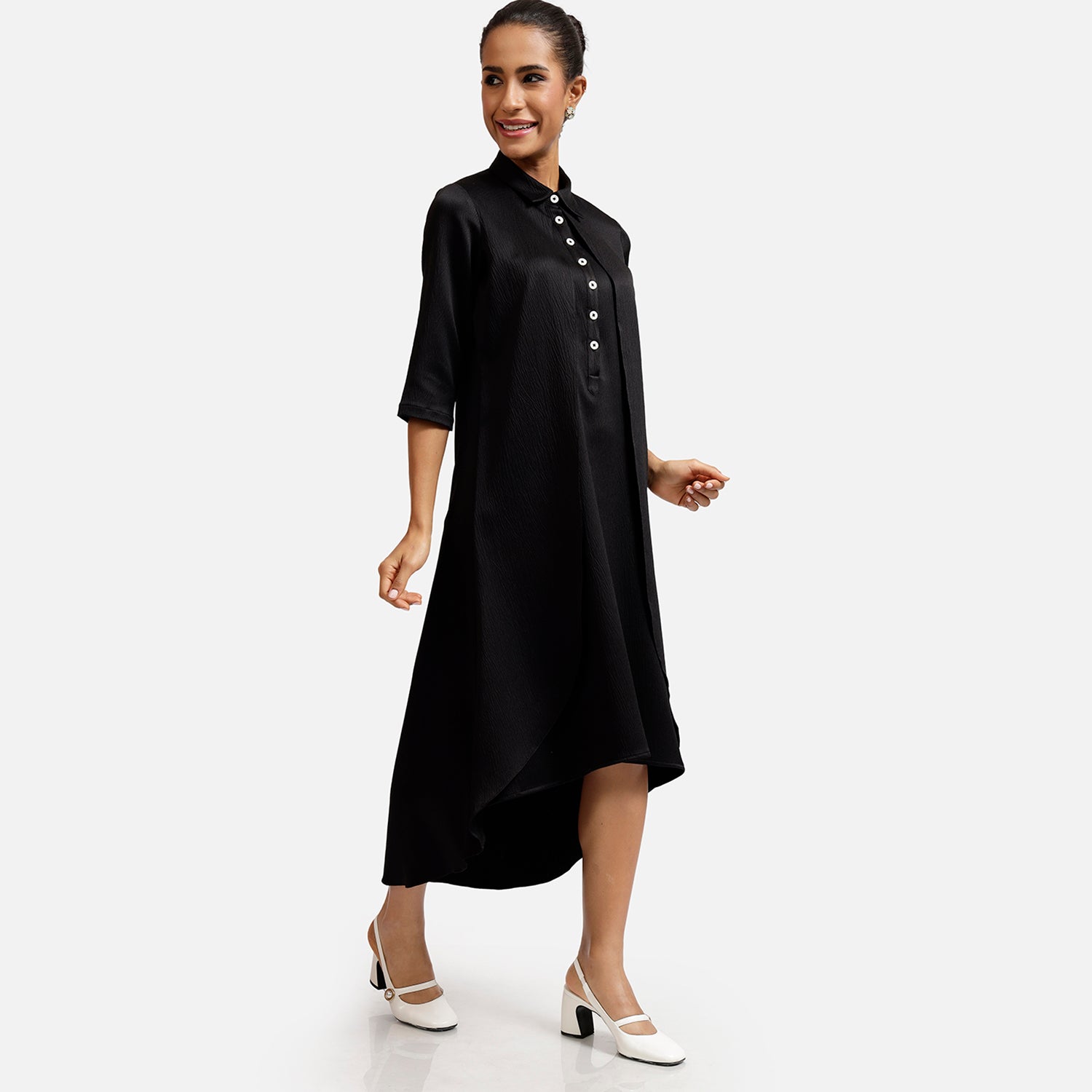 Black Satin Overlap Dresses for Ladies-2