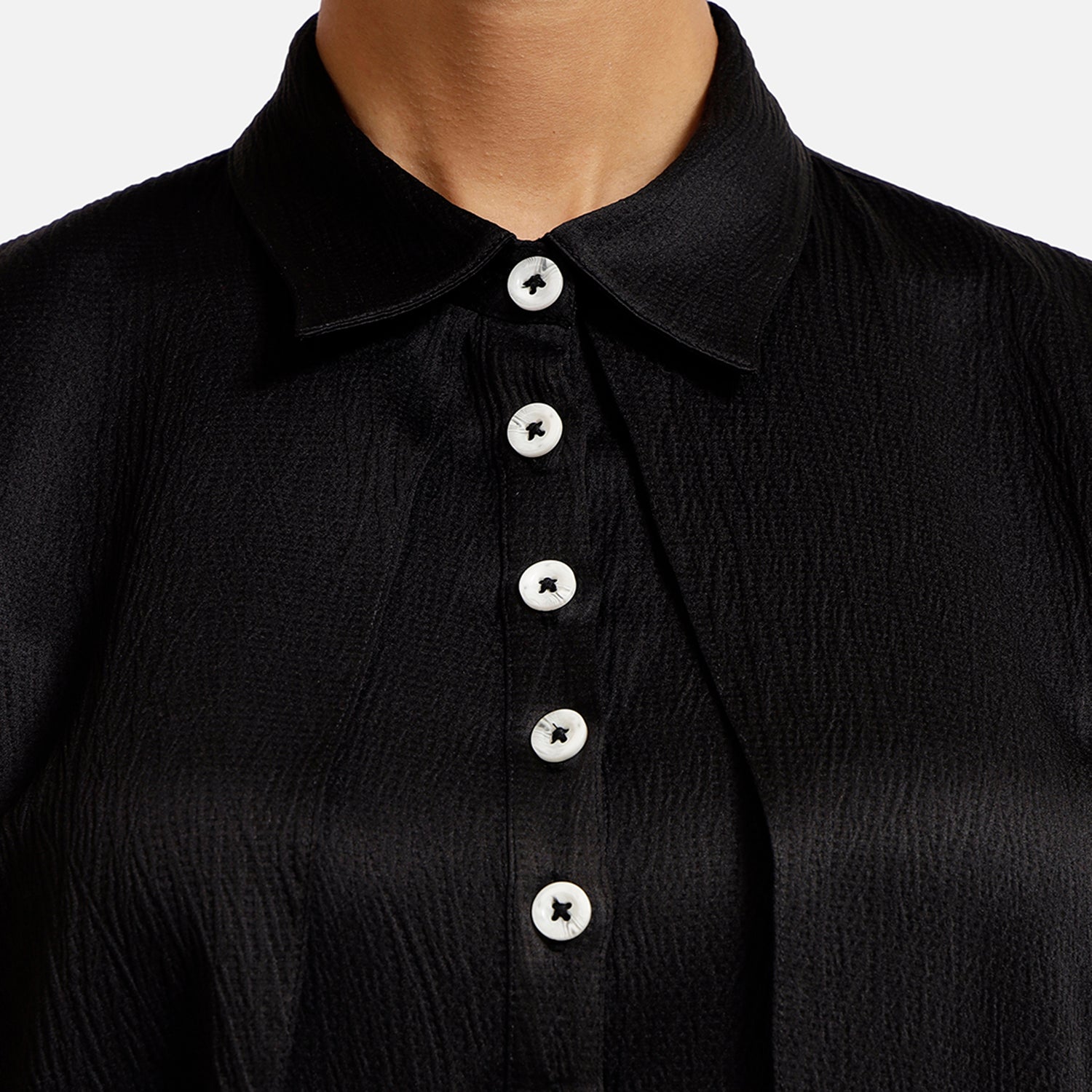 Black Satin Overlap Dresses for Ladies-3