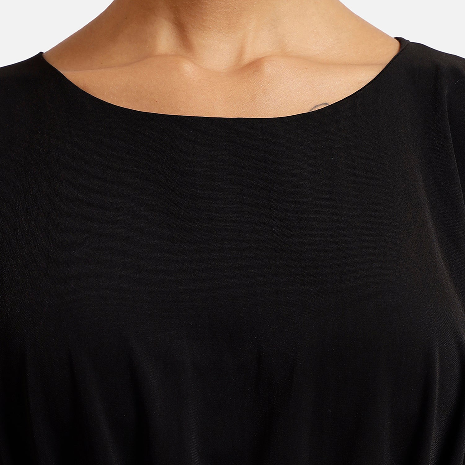 Black Crepe Front Draw String Dresses for Women Office Wear-3