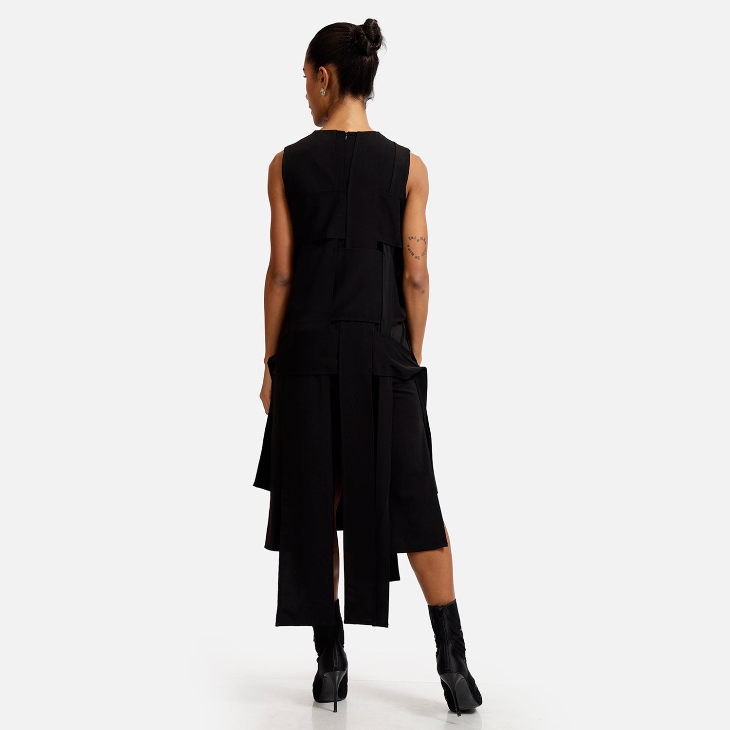 Black Crepe Flap Patch Dress