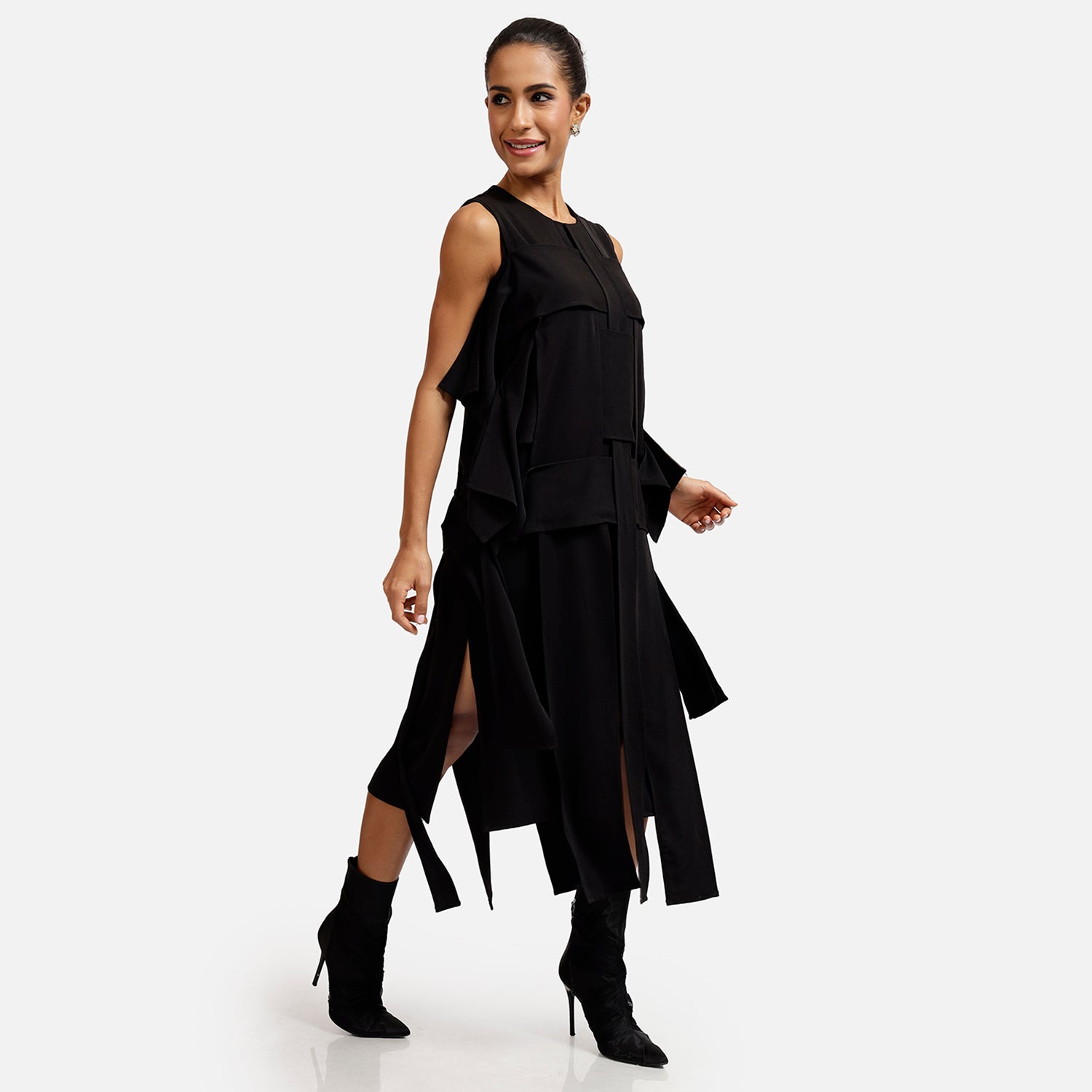 Black Crepe Flap Patch Dress