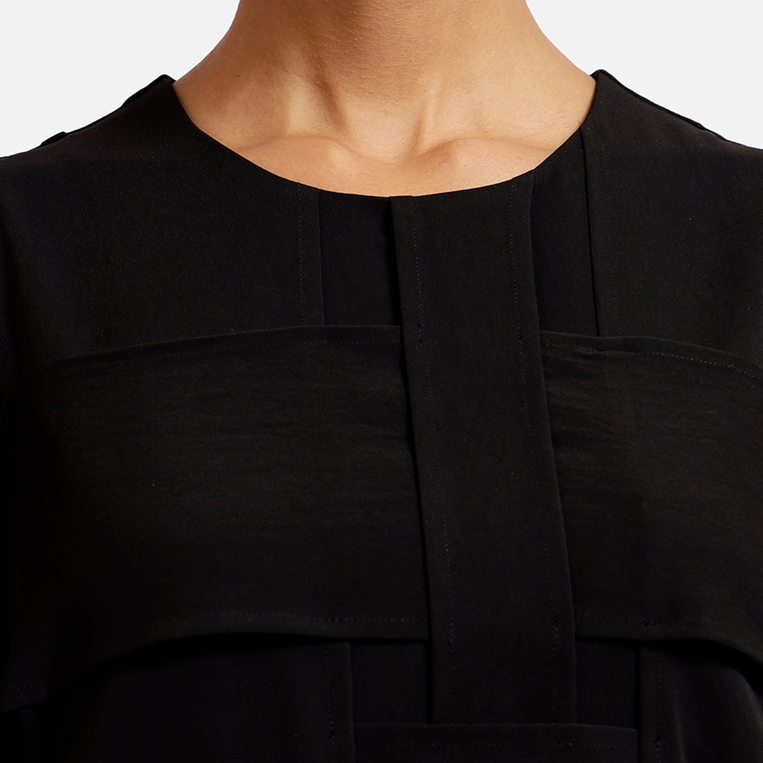 Black Crepe Flap Patch Dress