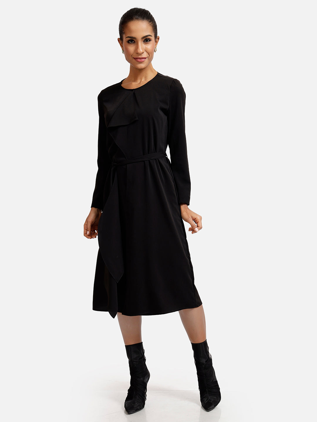Buy Black Overlap Office Dresses for Women-4