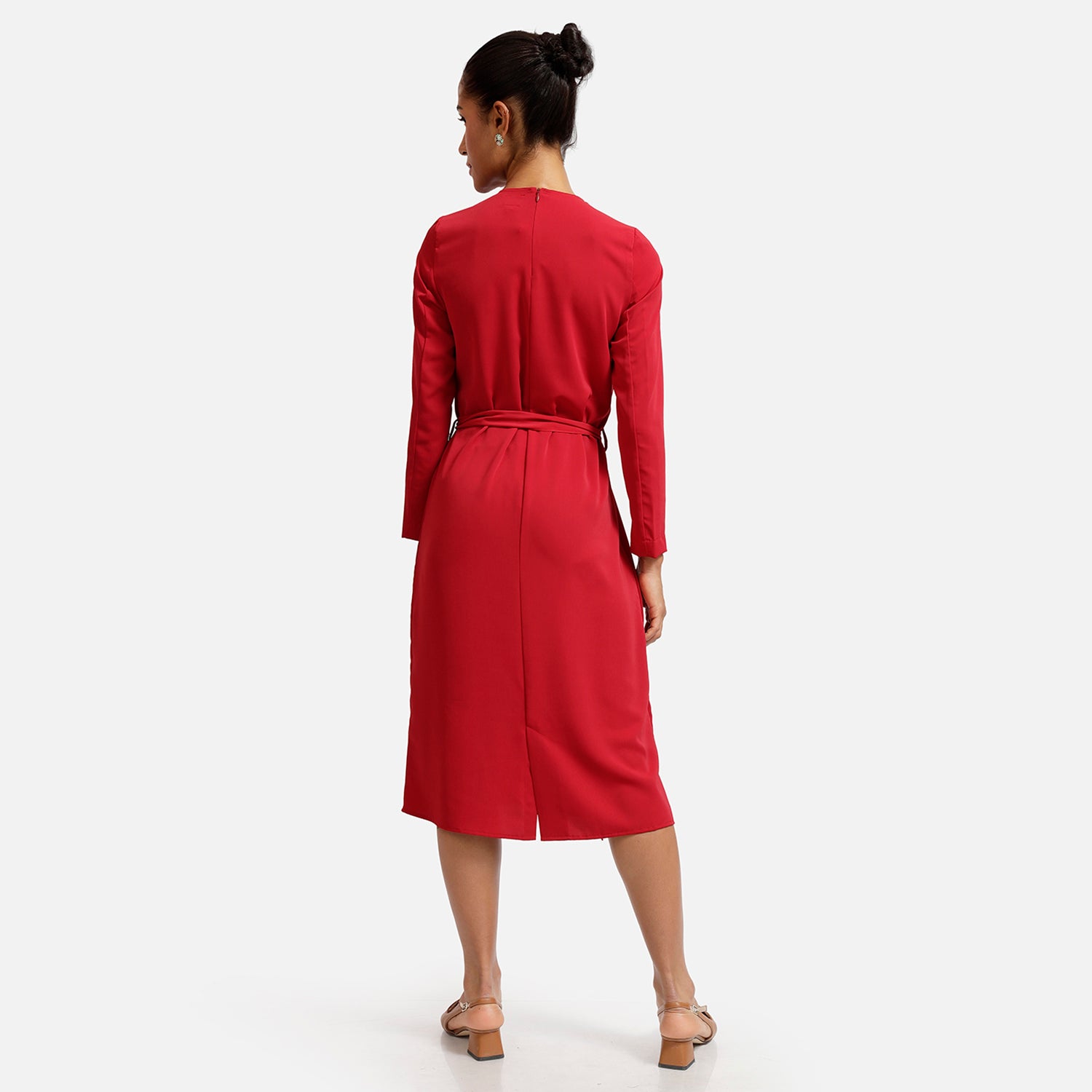 Red Overlap Tie Knot - Office Dresses for Ladies-4