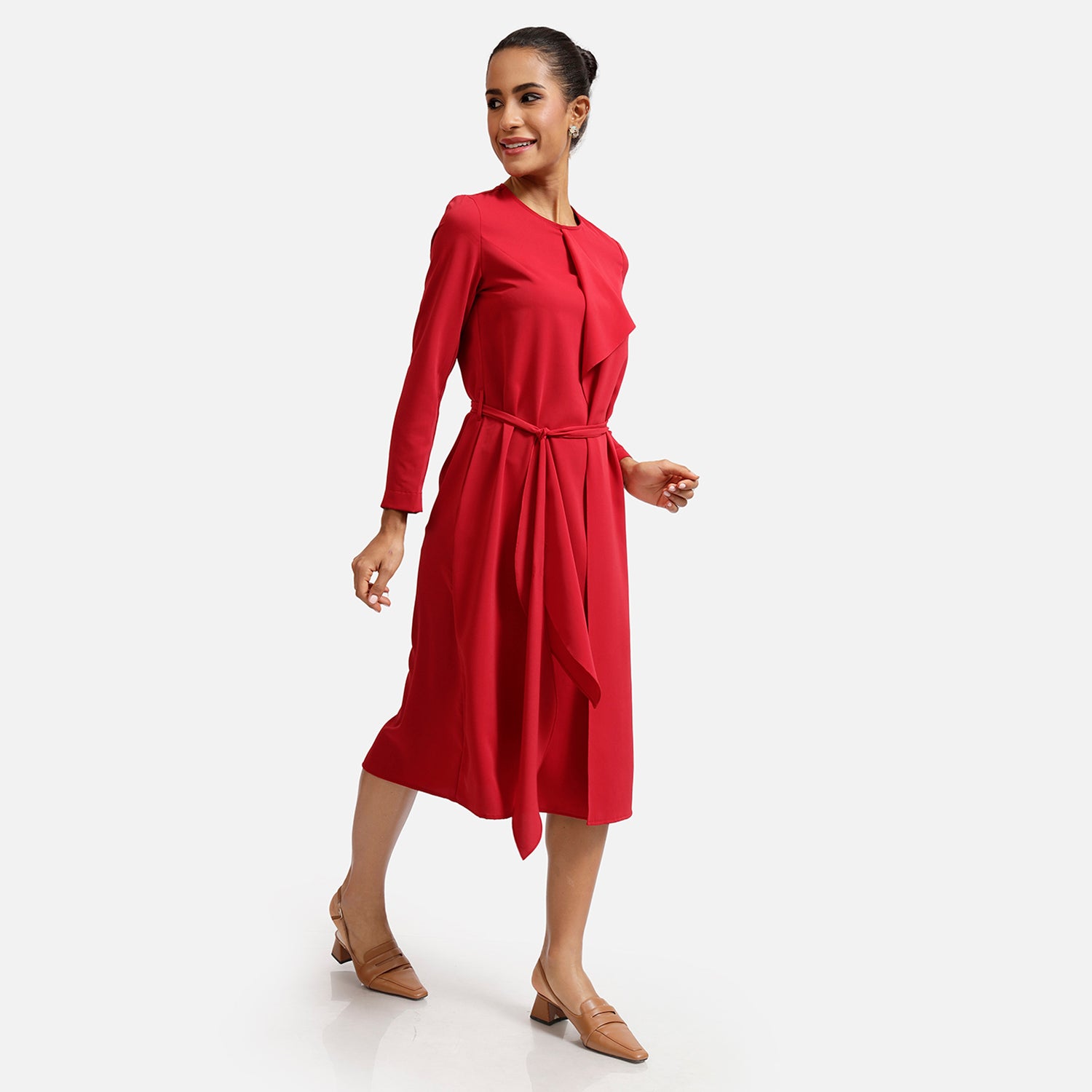 Red Overlap Tie Knot - Office Dresses for Ladies-2