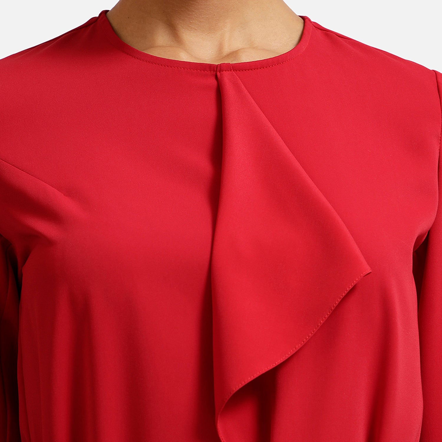 Red Overlap Tie Knot - Office Dresses for Ladies-3