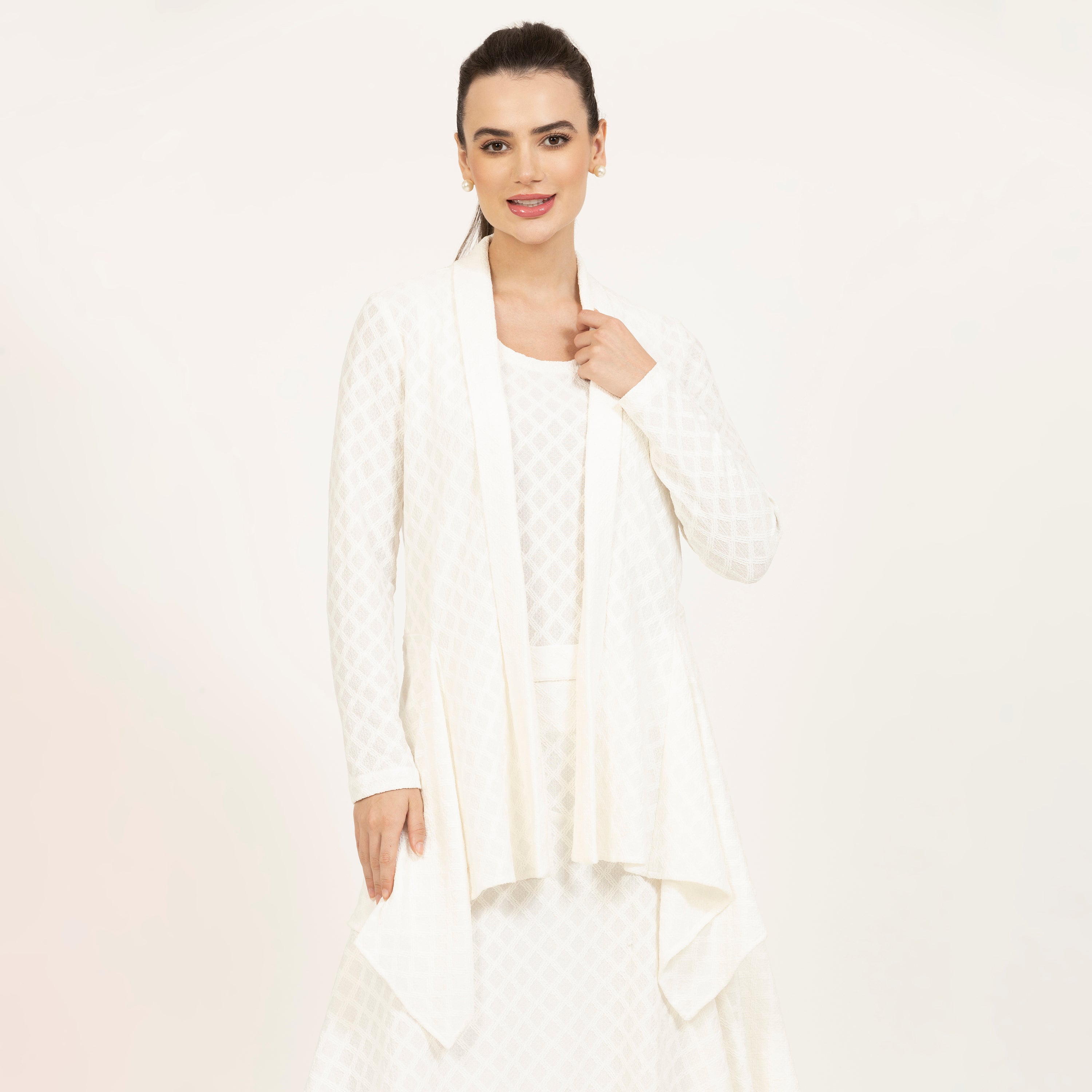 Off-White Diamond Textured Lycra Shrug-5