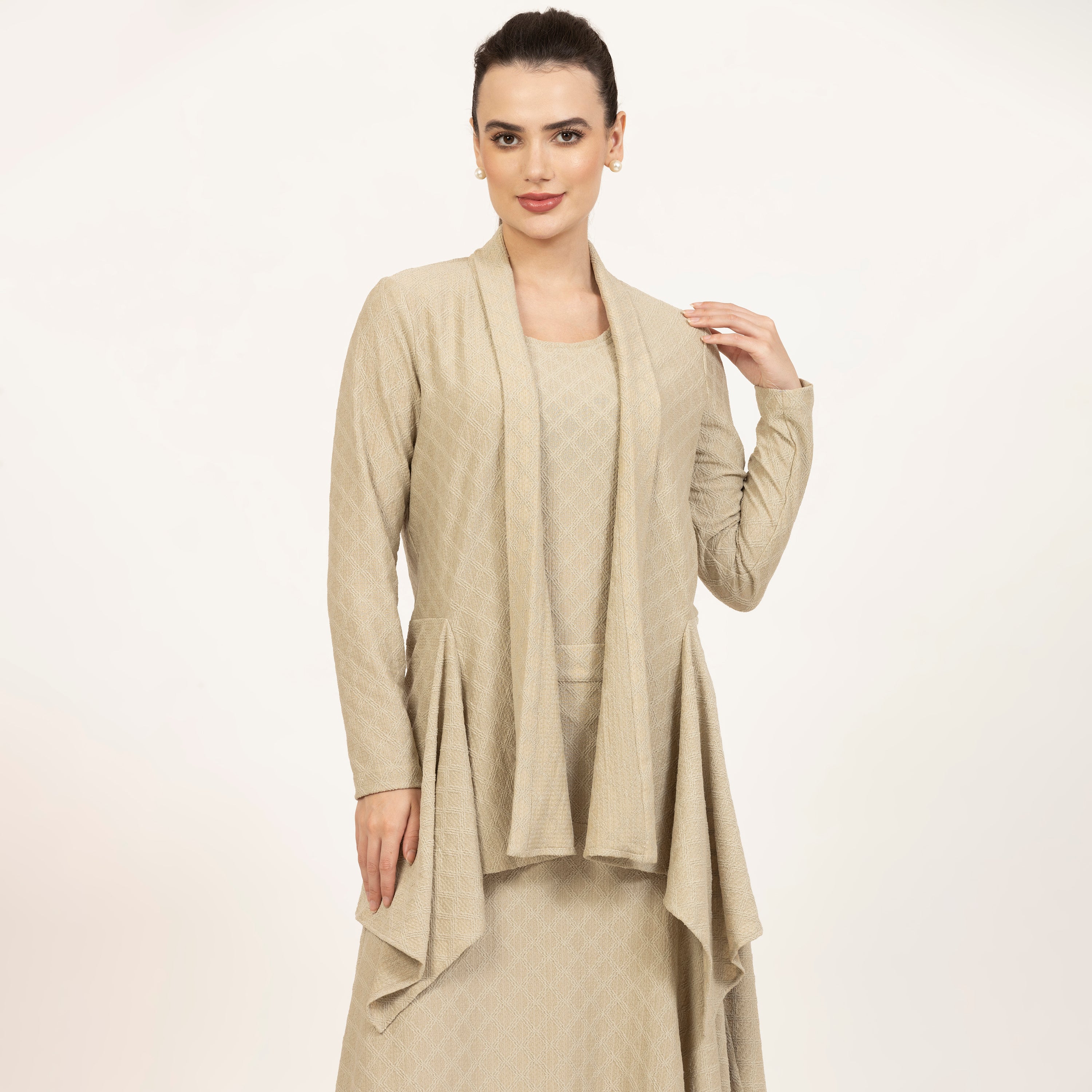 Beige Diamond Textured Lycra Shrug-5