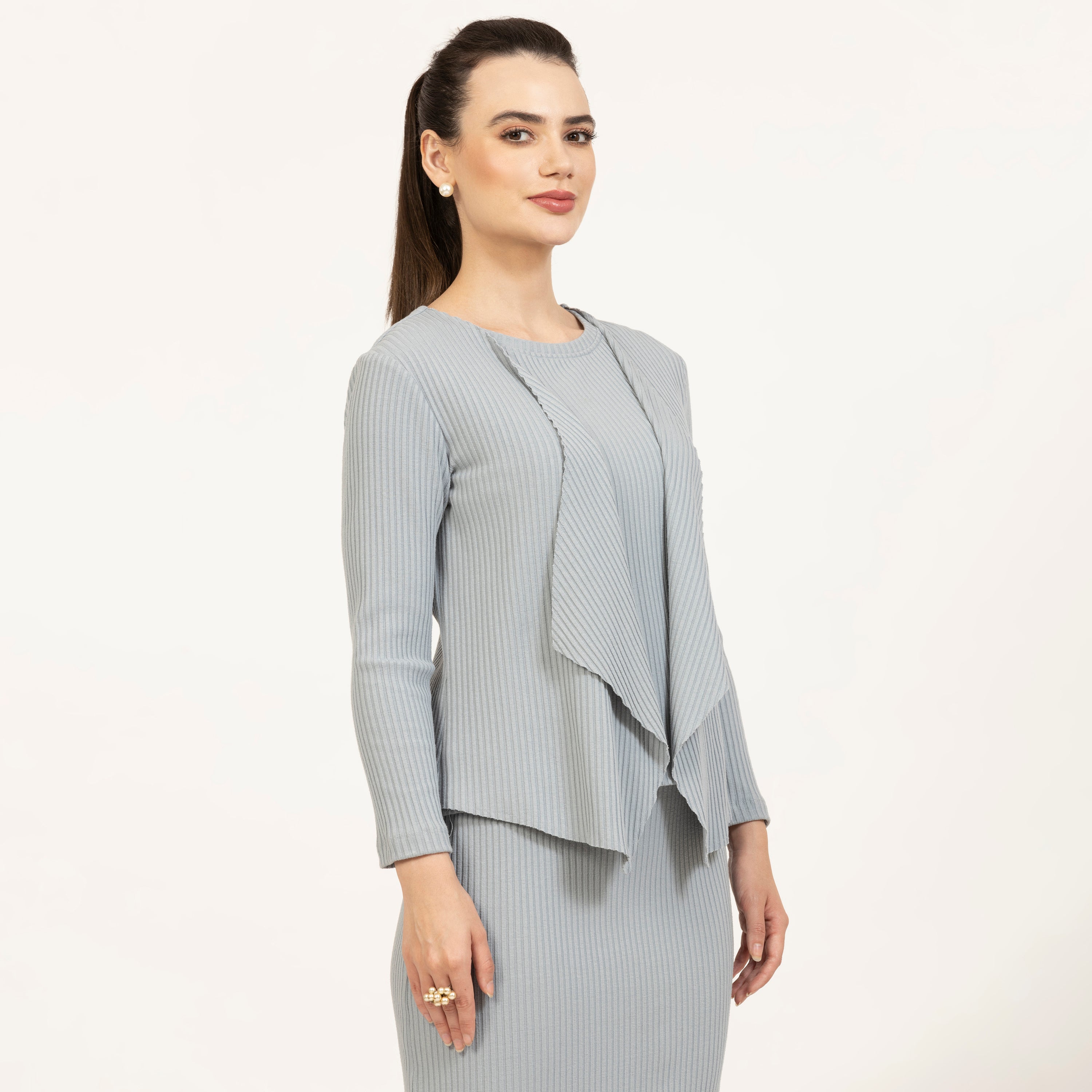 Grey Ribbed Shrug for Women-1