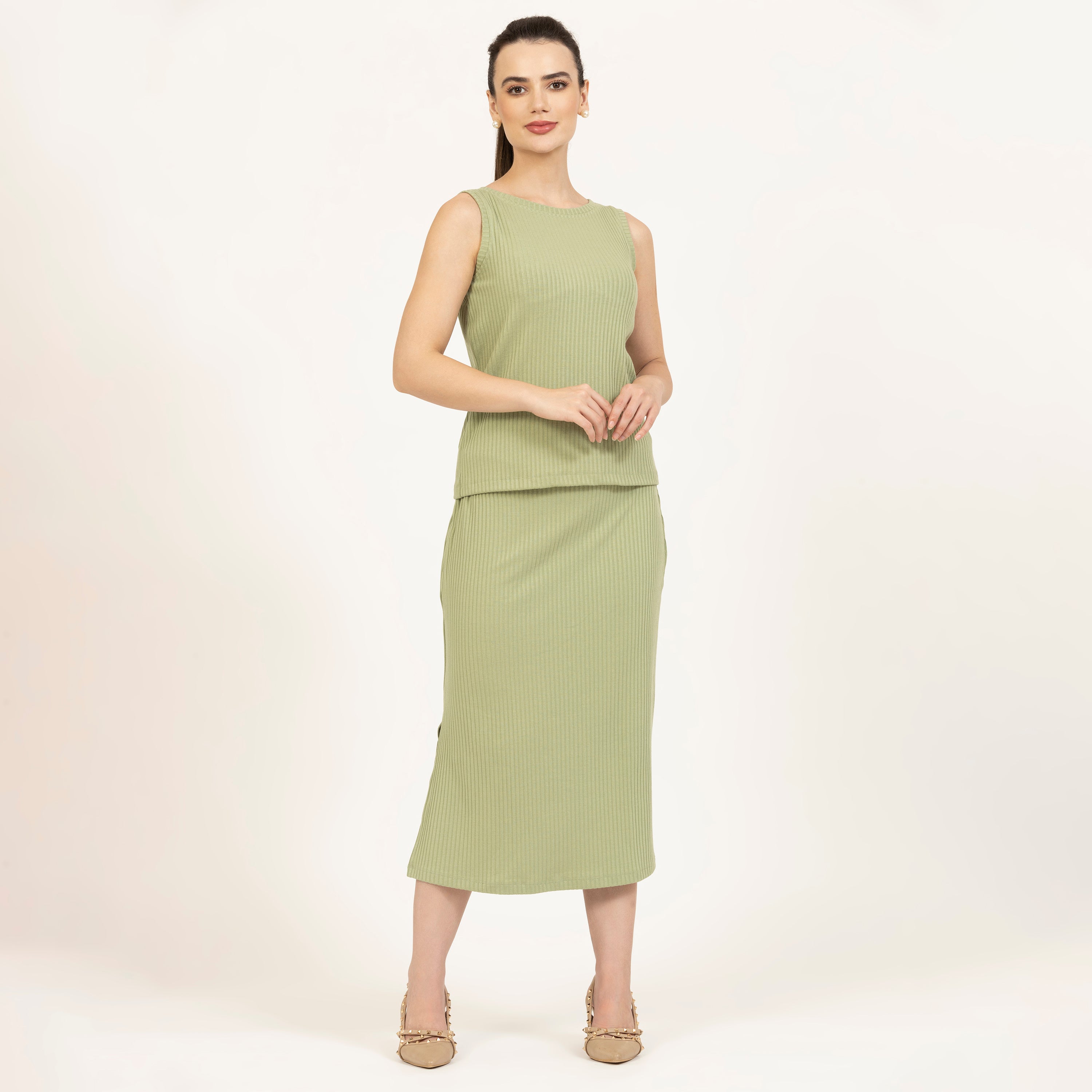 Green Ribbed Sleeveless Top