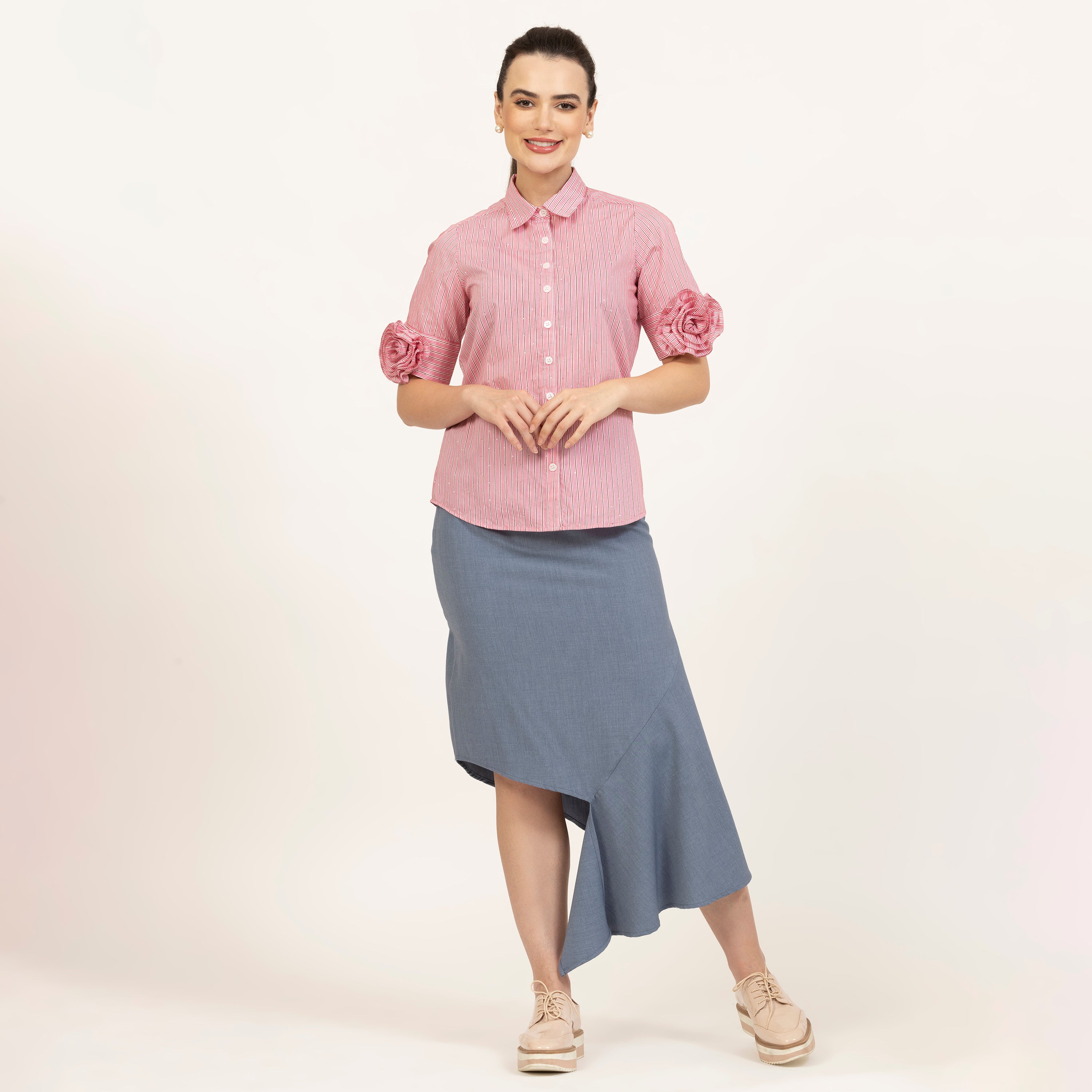 Pink Striped Shirt for Women Online-6