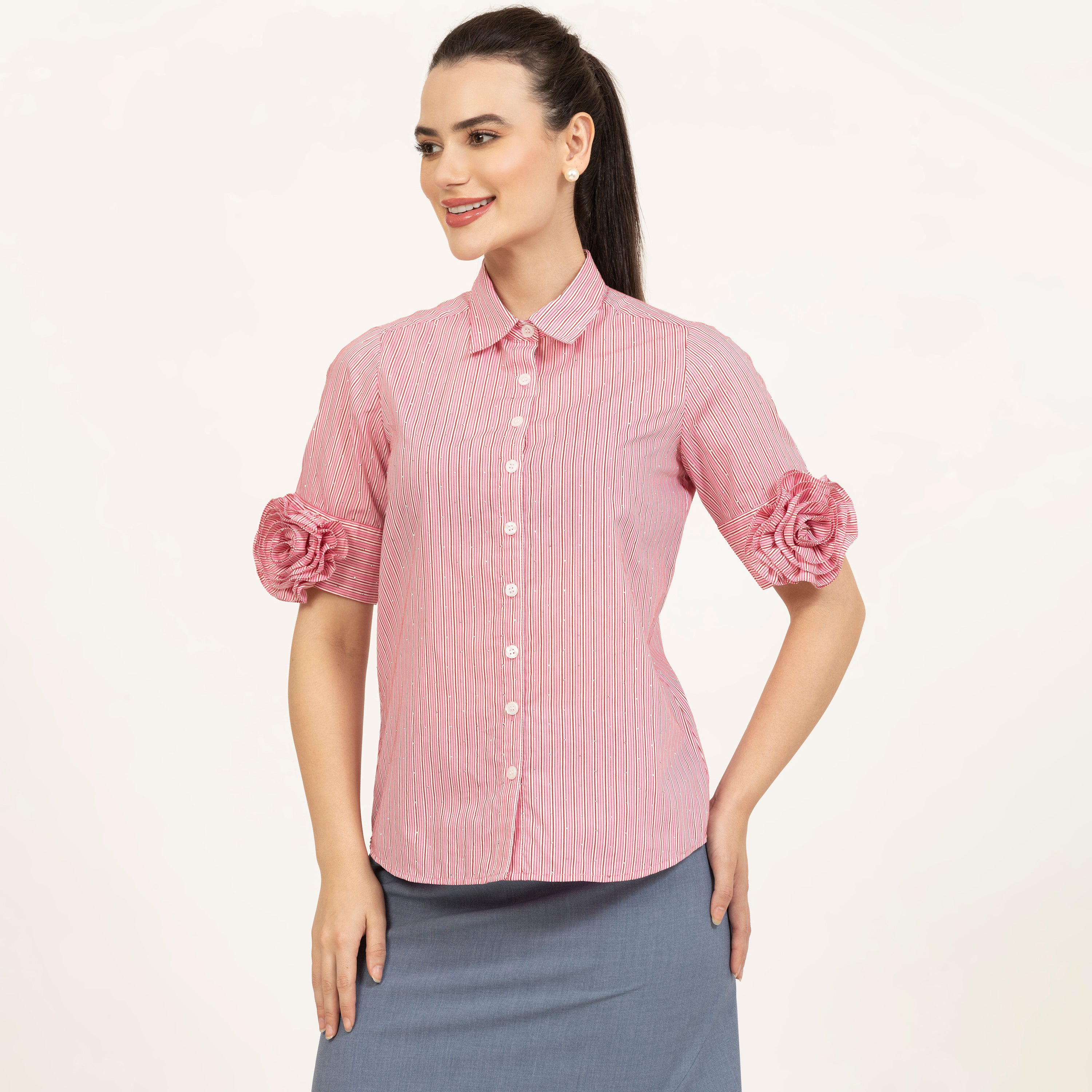 Pink Striped Shirt for Women Online-1