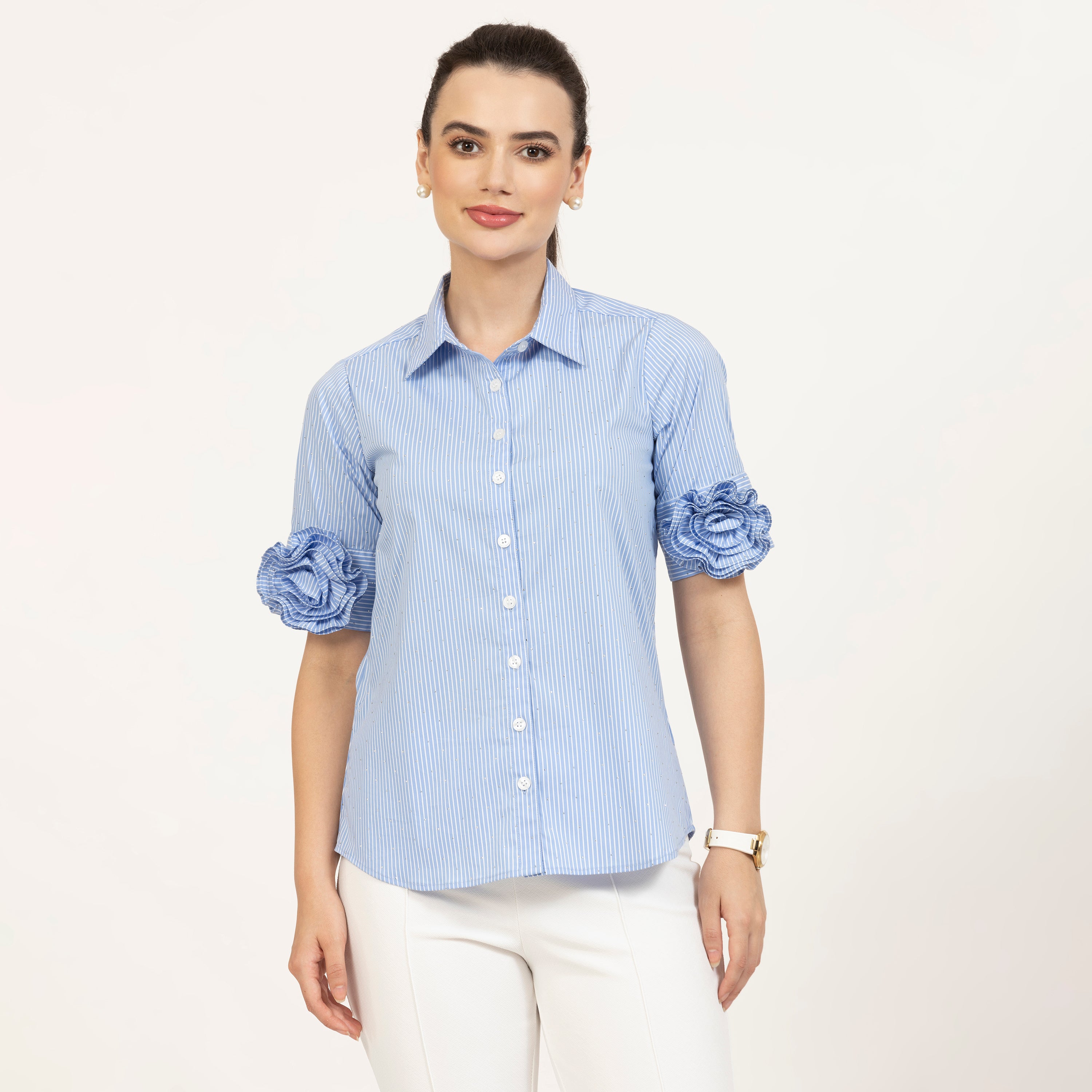 Buy Women Shirt with Slim Fit Trousers-5