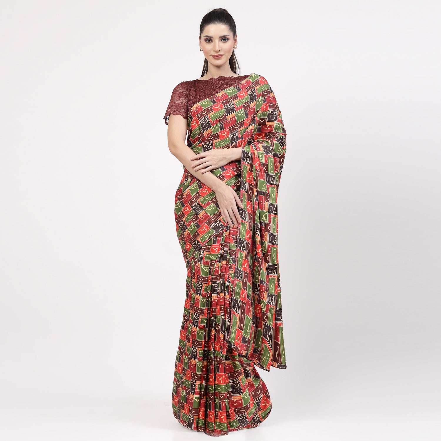 Saree Cetakan Kotak Pelbagai Warna