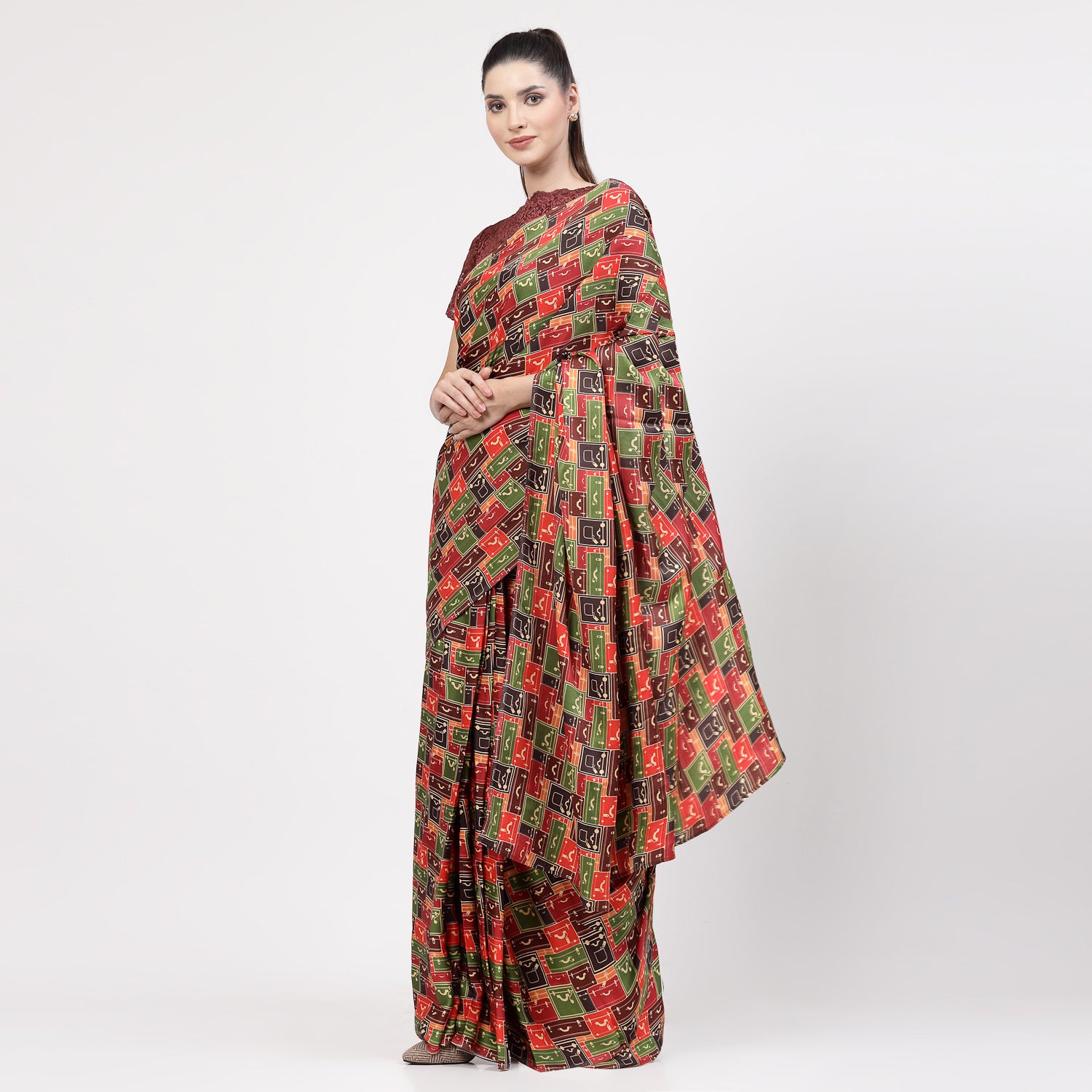 Saree Cetakan Kotak Pelbagai Warna