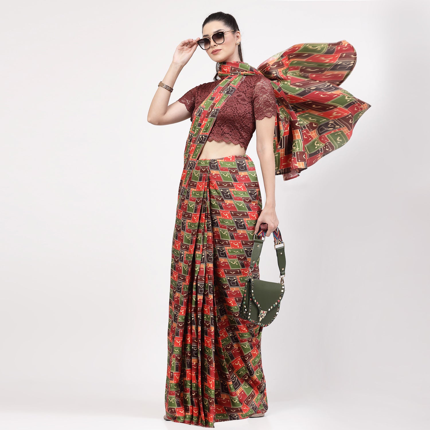 Saree Cetakan Kotak Pelbagai Warna