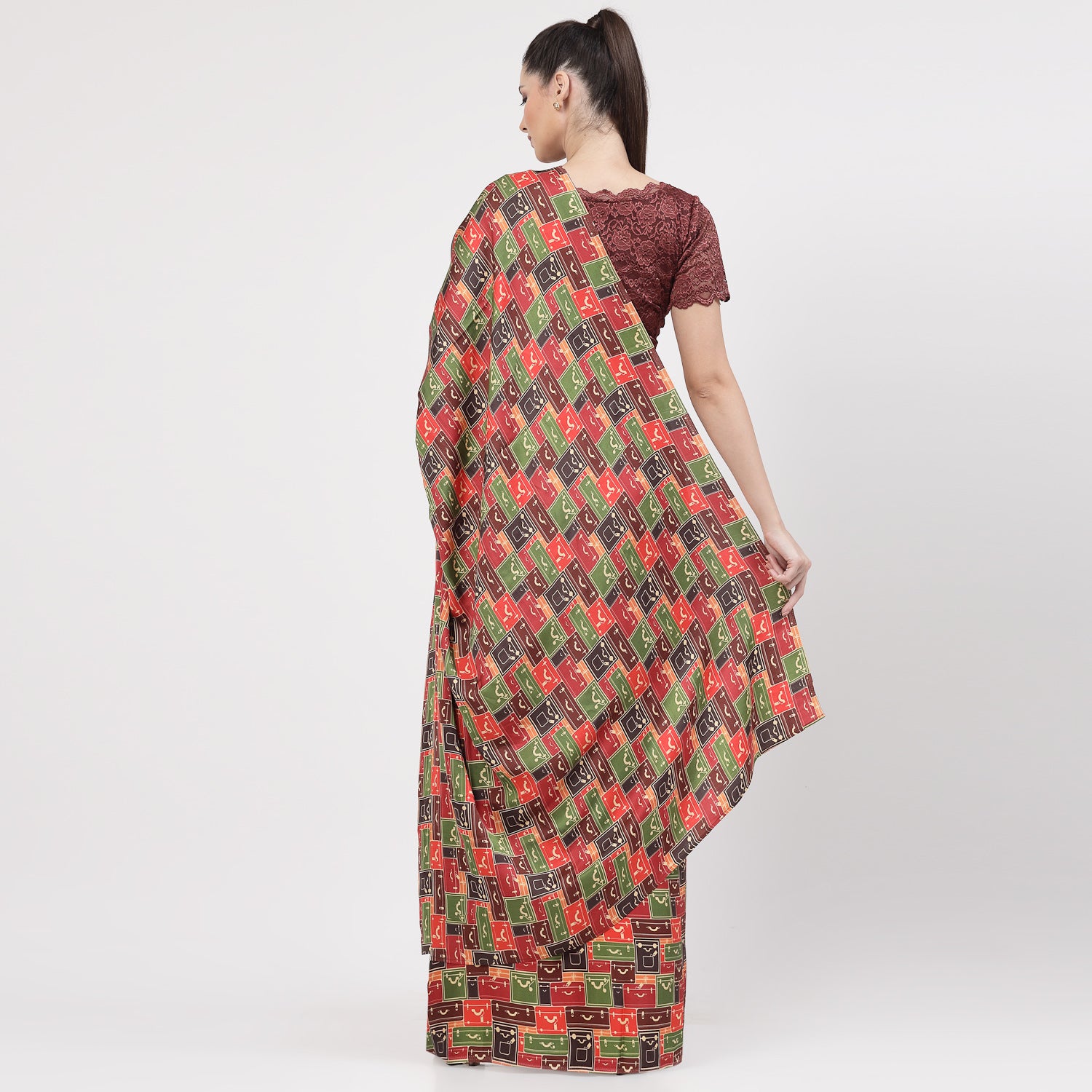 Saree Cetakan Kotak Pelbagai Warna