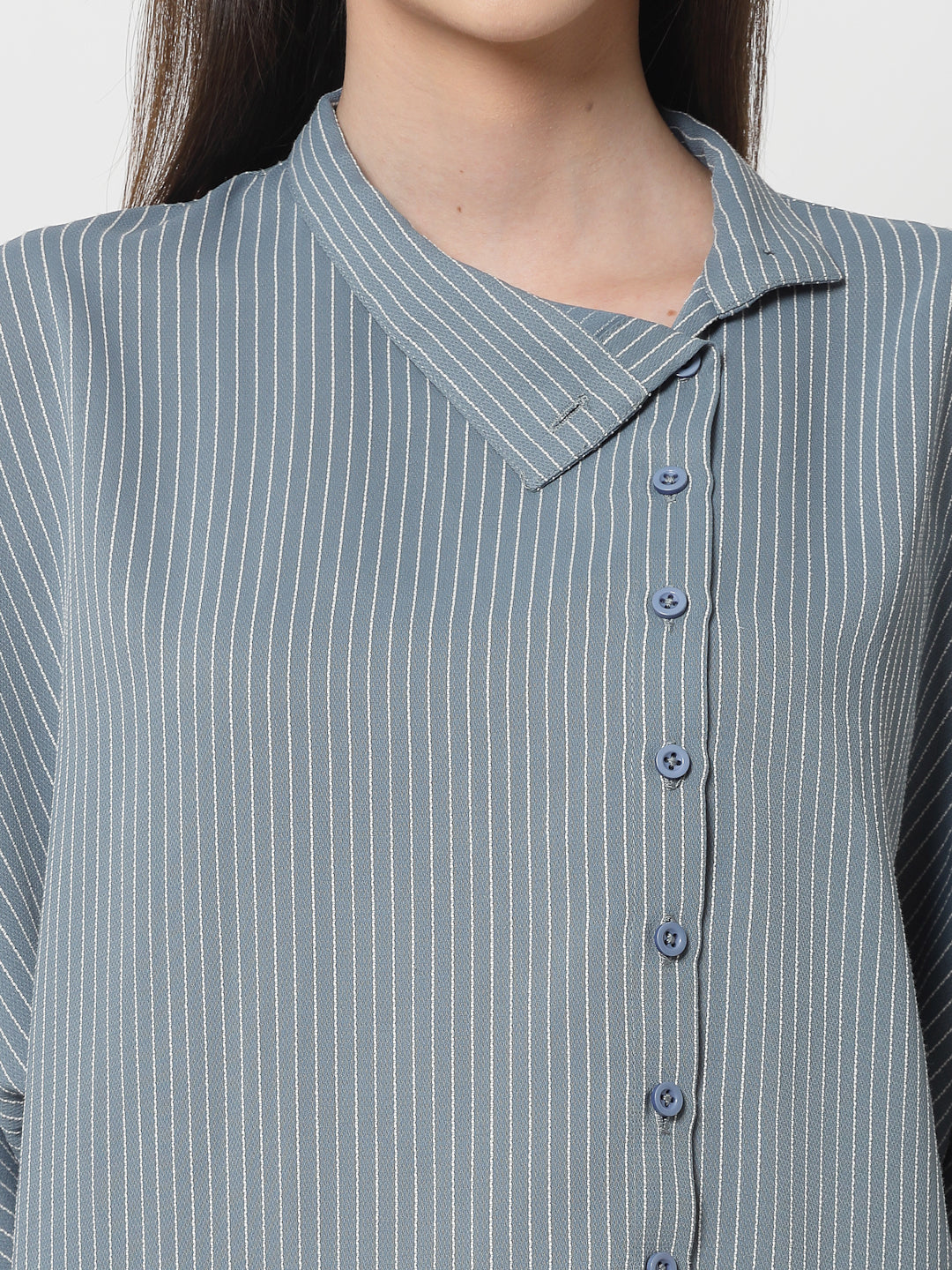 Blue Oversize Shirt With White Lines