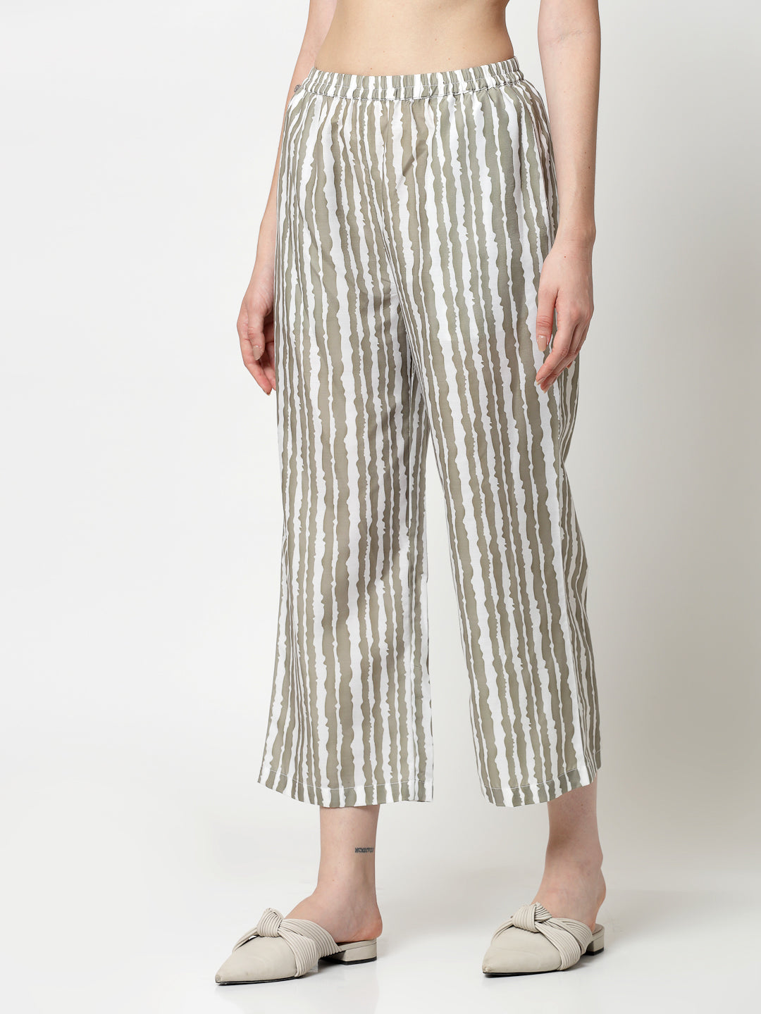 Olive & White Stripe Plazzo for Females