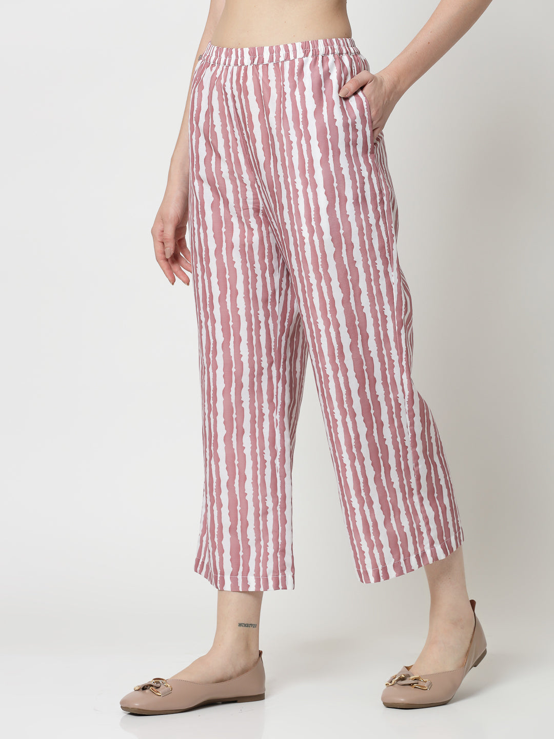 Pink & White Stripe Plazzo for Women-2