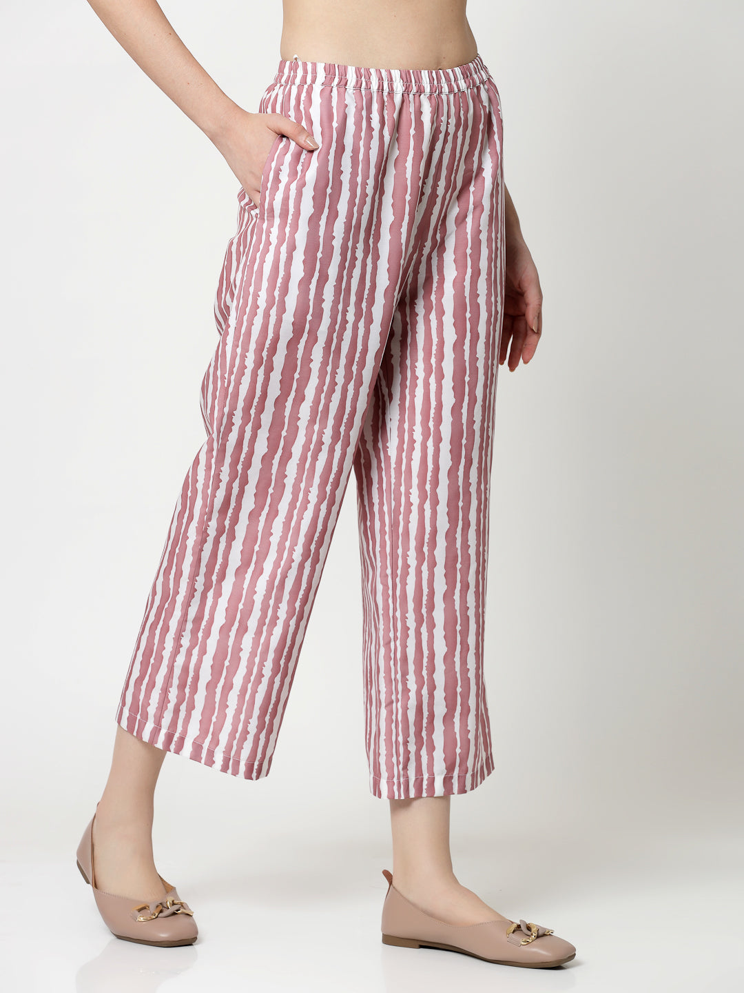 Pink & White Stripe Plazzo for Women