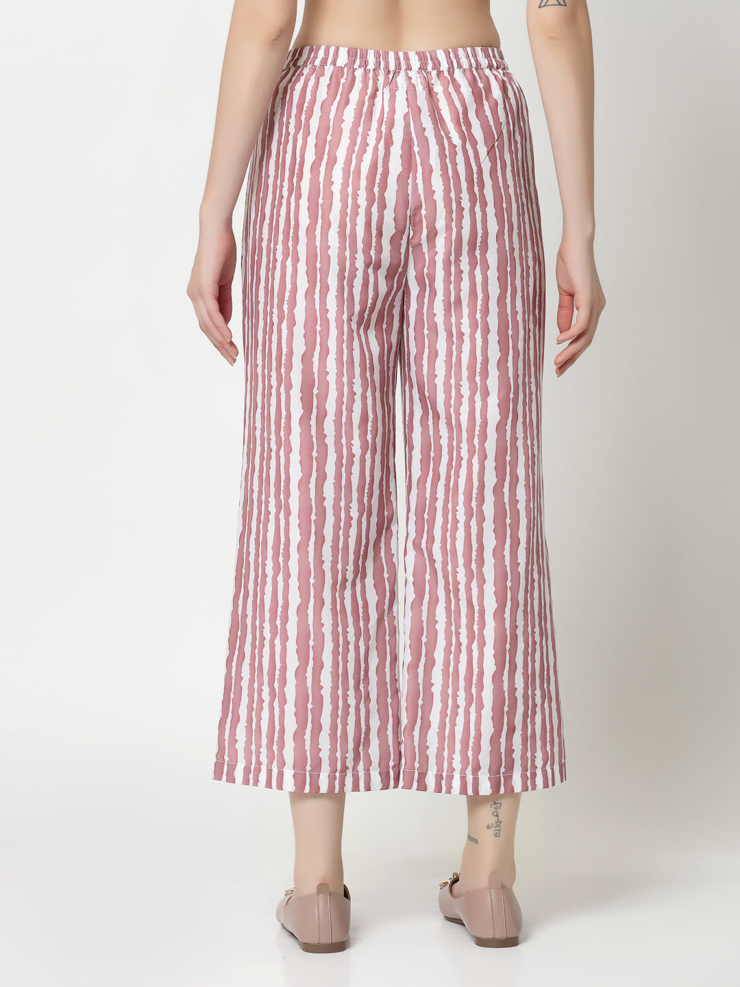 Pink & White Stripe Plazzo for Women-5