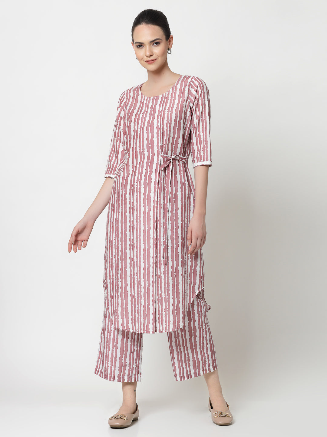 Pink & White Stripe Plazzo for Women-6