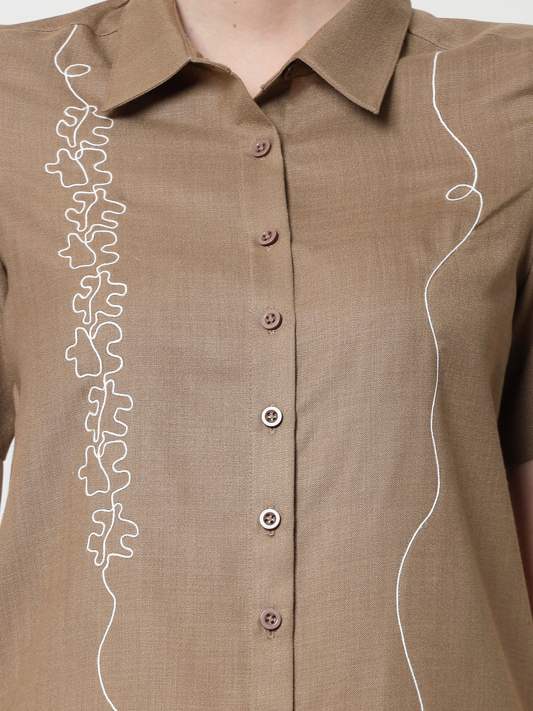 Dark Beige Long Tunic for Women Workwear-6
