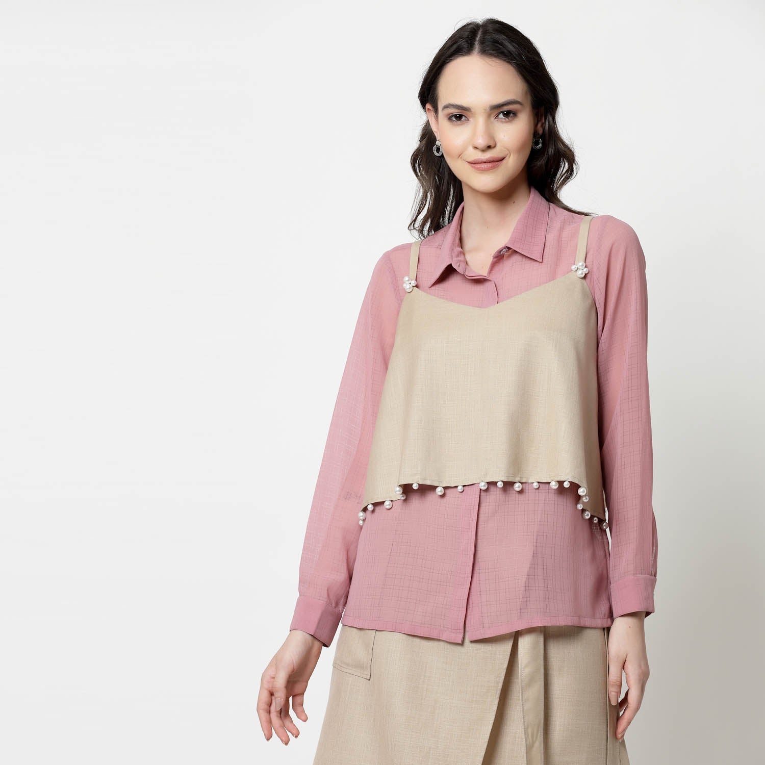 Pink Georgette Shirt for Women-4