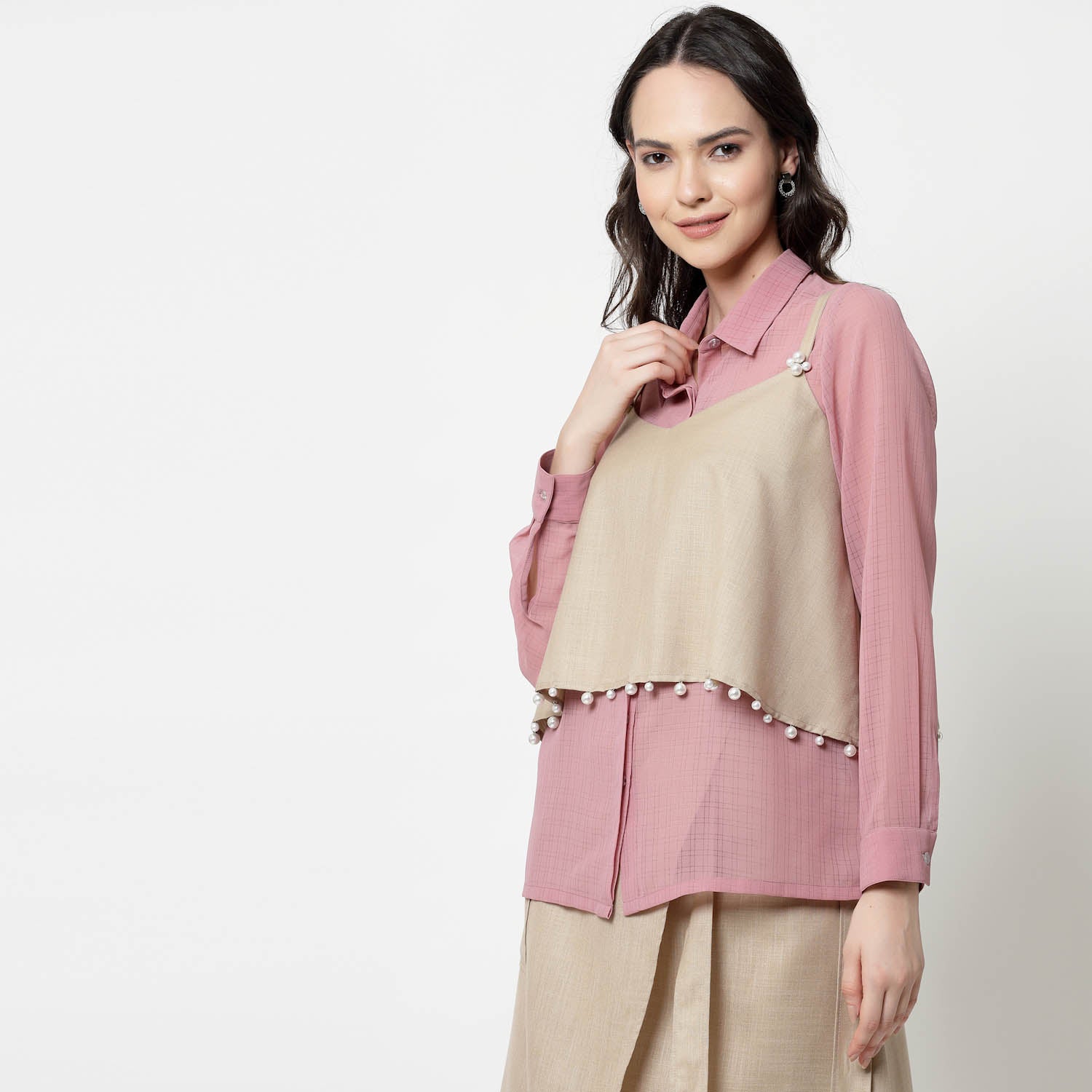 Pink Georgette Shirt for Women-1