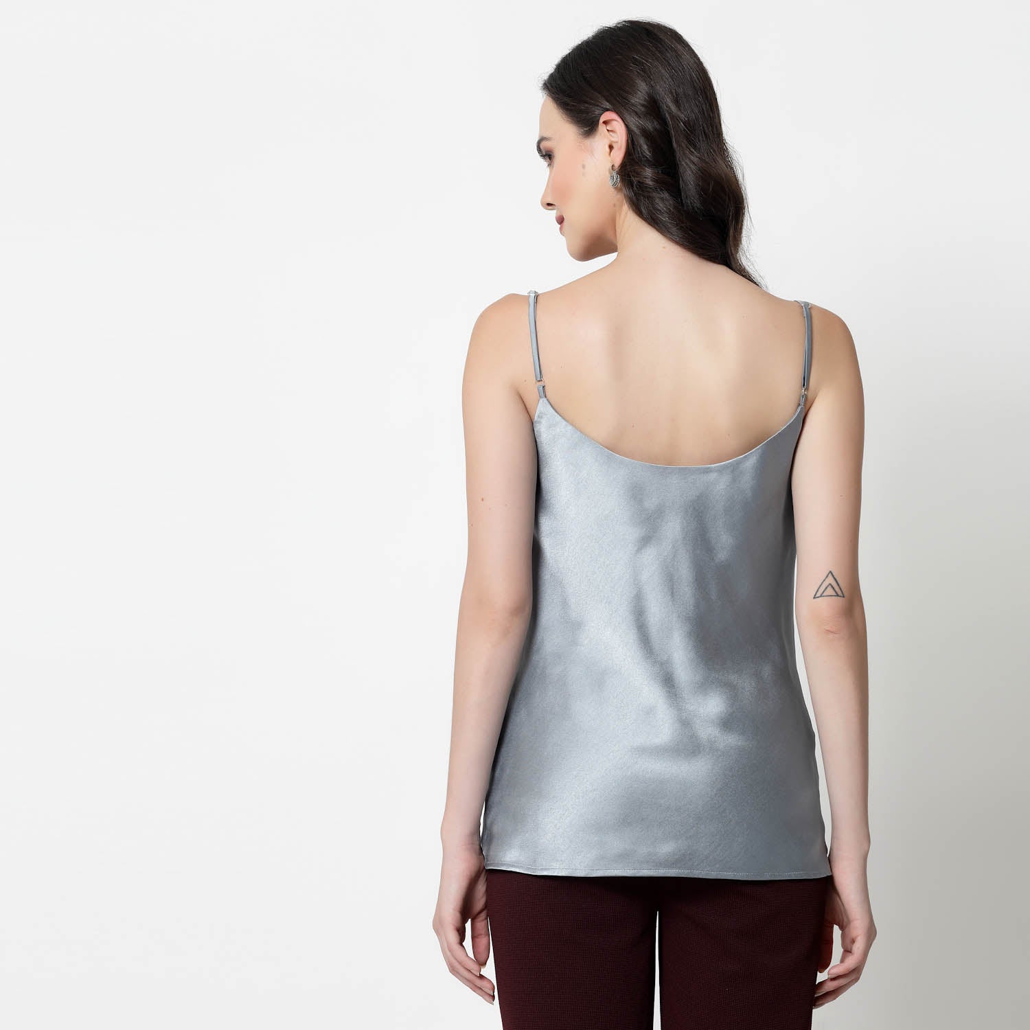 Bluish Grey Satin Cowl Neck Spaghetti