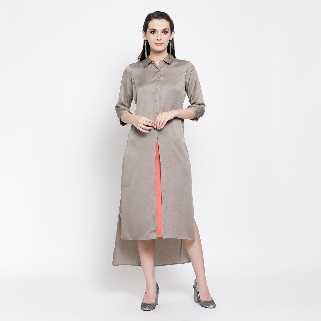 Buy Asymmetrical Long Dresses for Women with Grey & Peach Chiffon